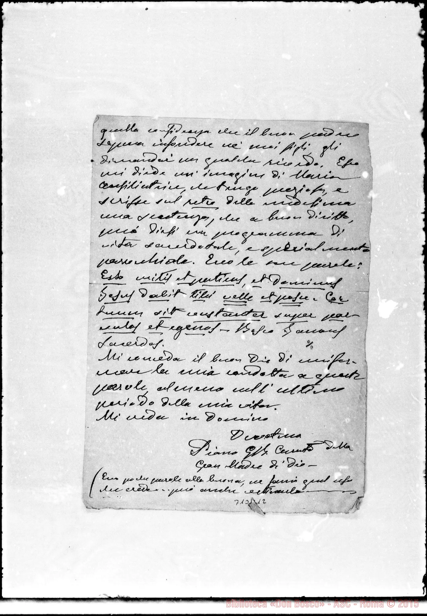 Fotogramma C 12 — Piano Giovanni Battista, sac. Lettera A D. Amadei