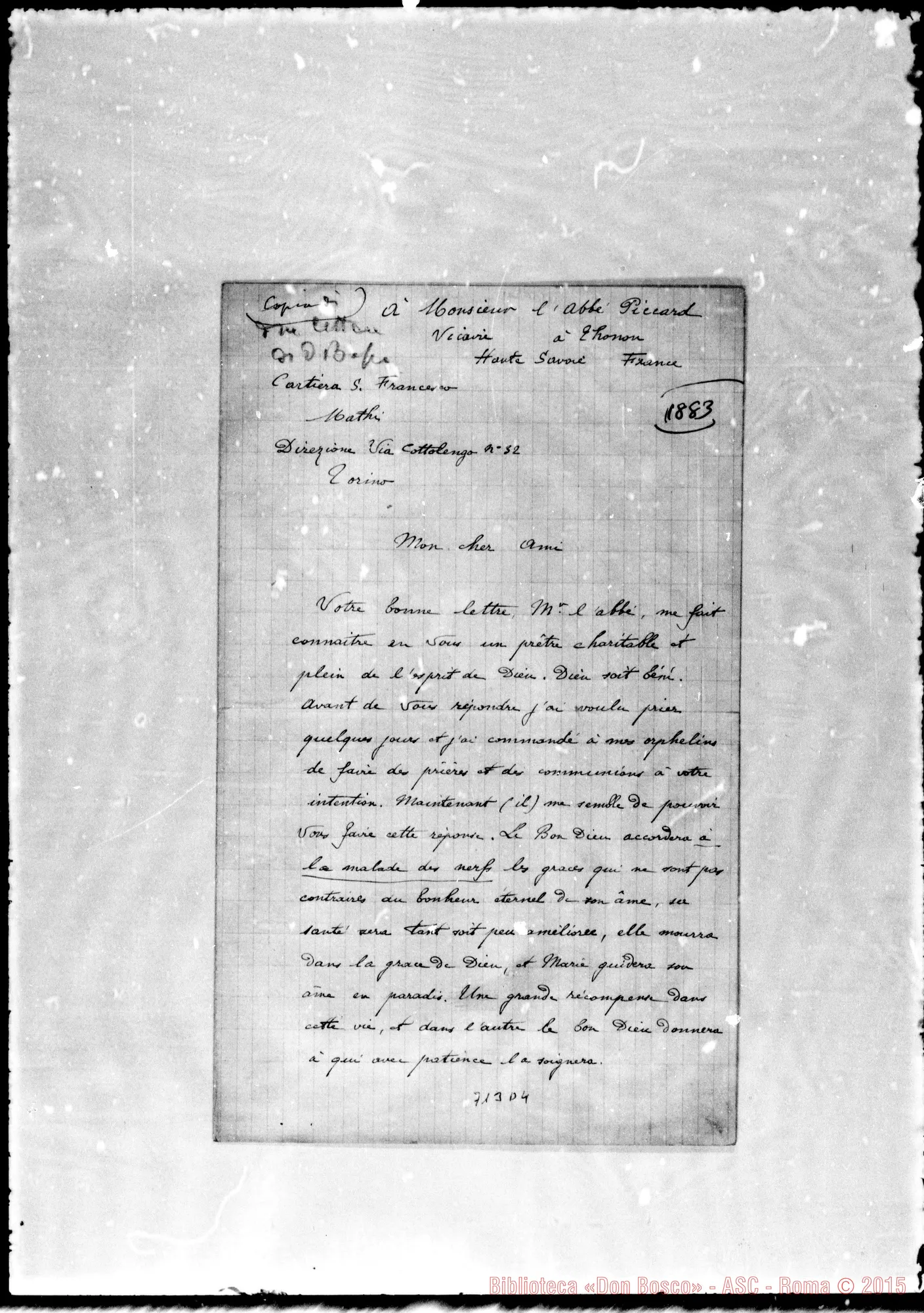 Fotogramma D 4 — Piccard L.E., sac. Copia di due lettere di D. Bosco A Piccard