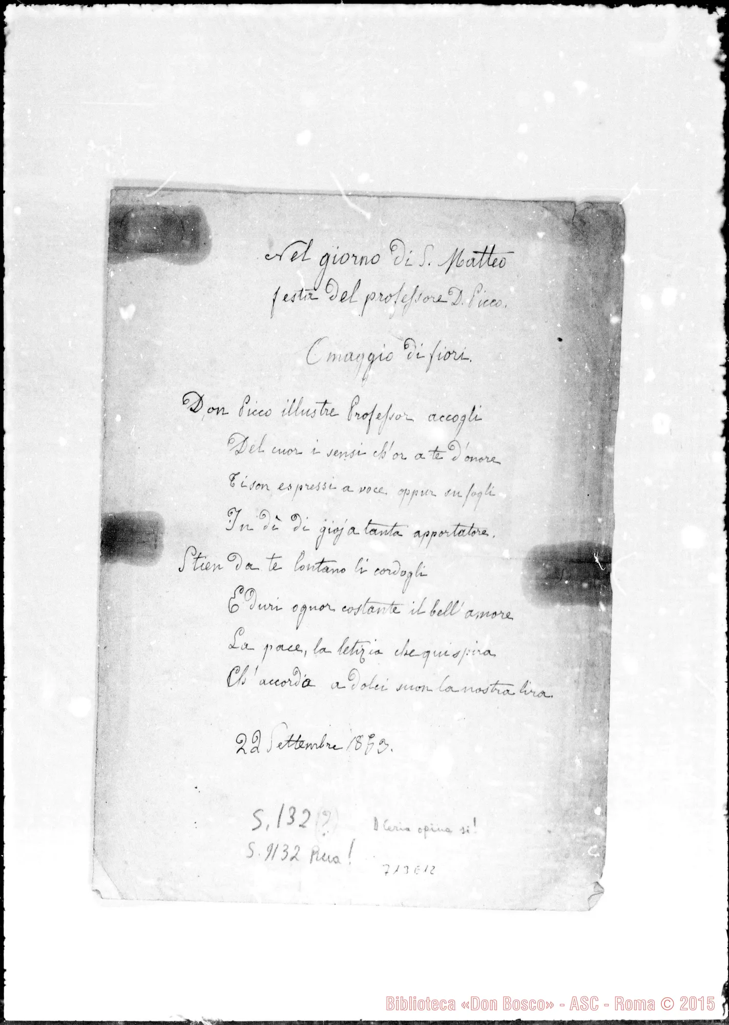 Fotogramma E 12 — Picco Matteo, sac. Poesia in onore di D. Picco