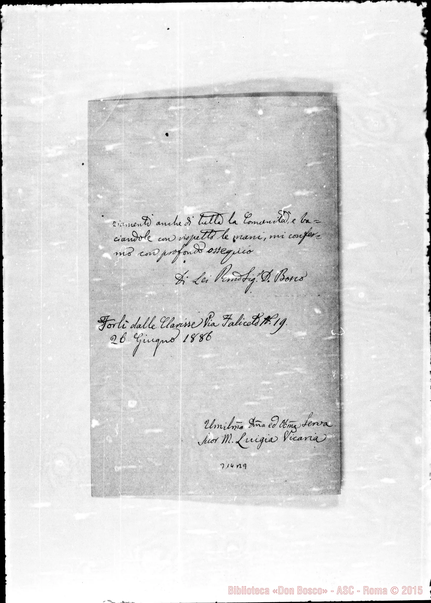Fotogramma B 9 — Pistocchi Angelica Teresa, suora Clarissa. Brevi cenni. Acclusa lettera