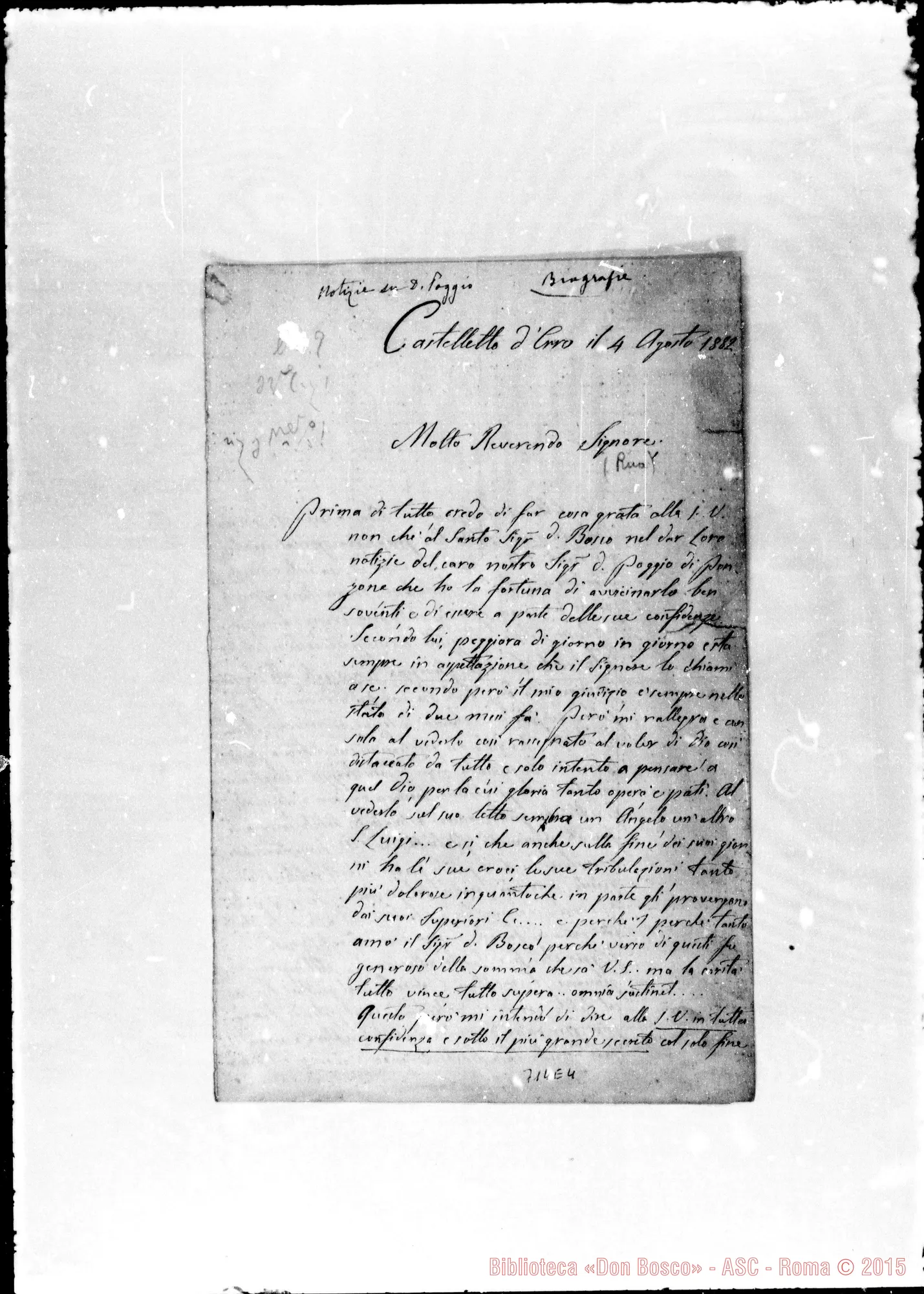 Fotogramma E 4 — Poggio Giuseppe, sac. Lettera con informazioni su D. Poggio
