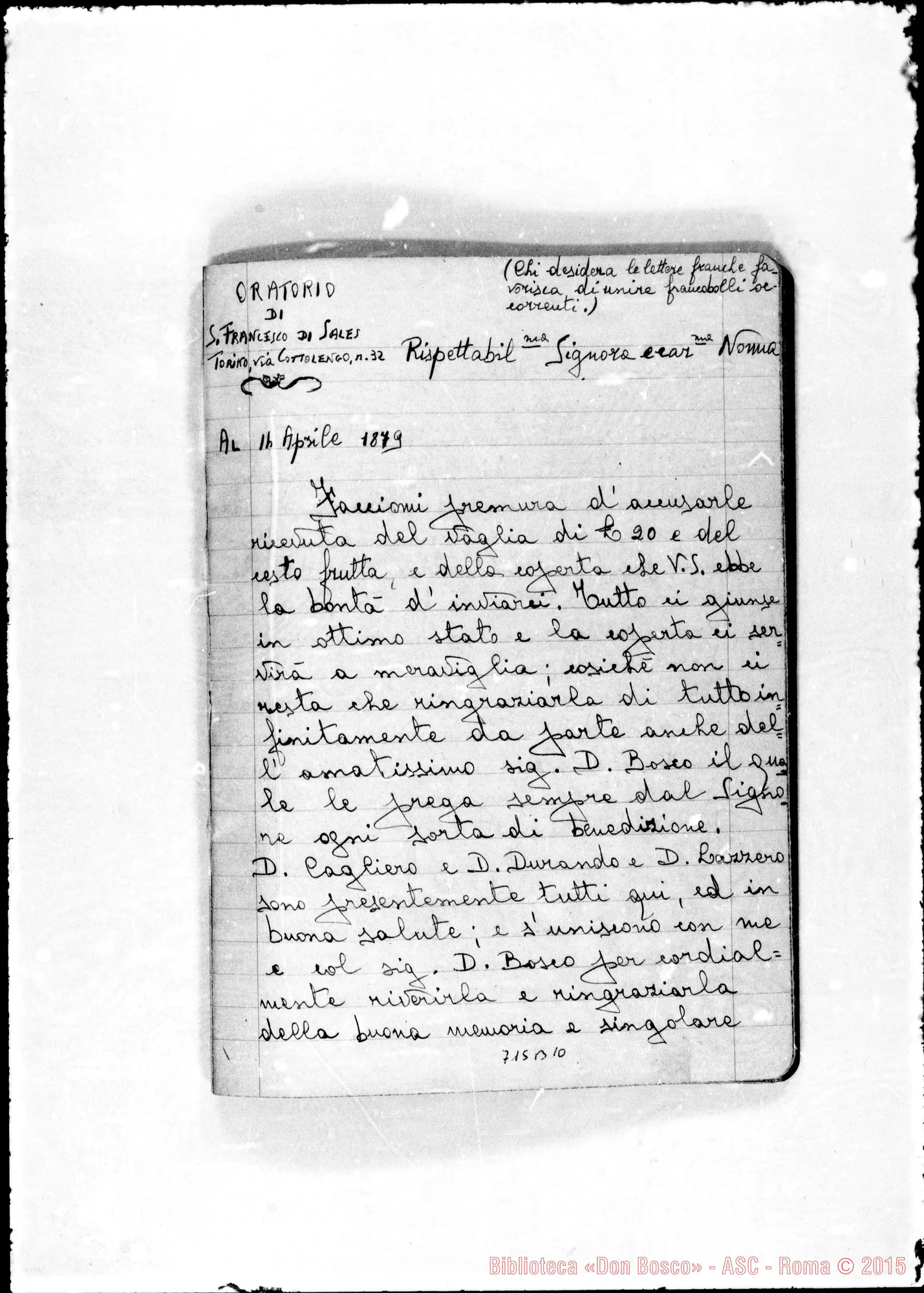 Fotogramma B 10 — Prato Susanna, ved. Saettone. Quaderno con copie di lettere da diversi mittenti