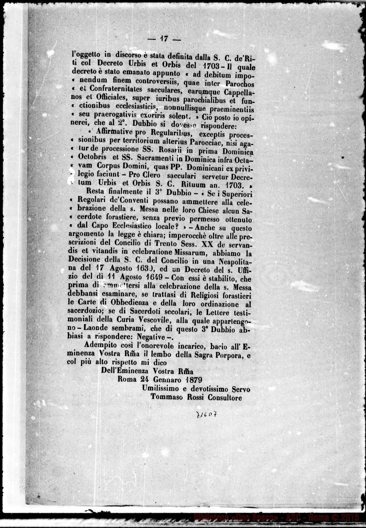 Fotogramma D 7 — Randi Lorenzo llarione, card.: «Sacra Congr. de’ VV. E RR…»