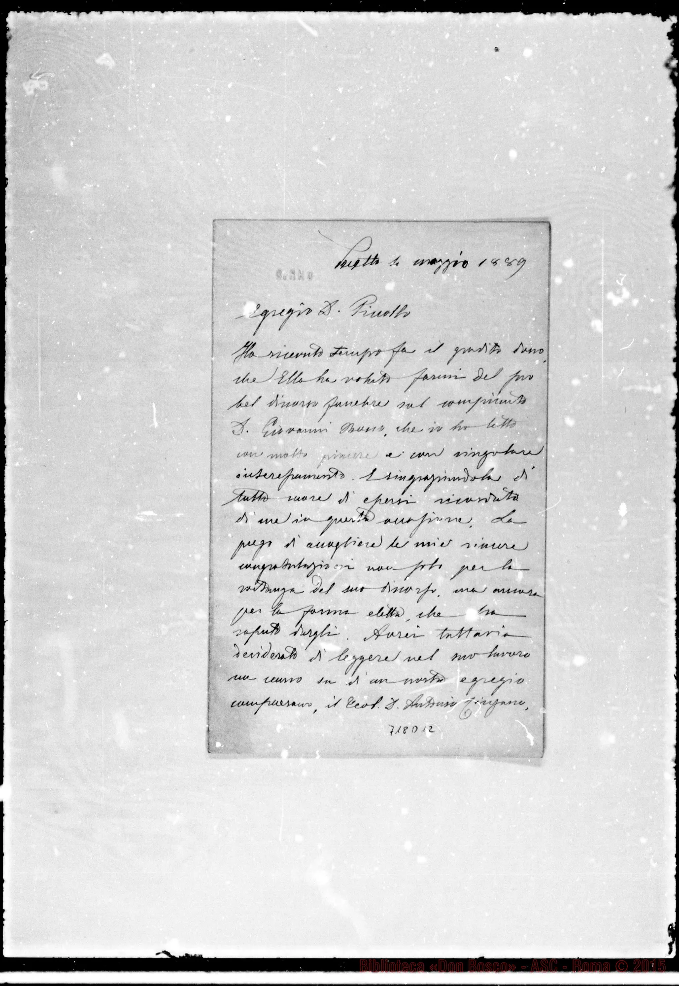 Fotogramma D 12 — Rho G., prof. Lettera indirizzata A D. Pinotto