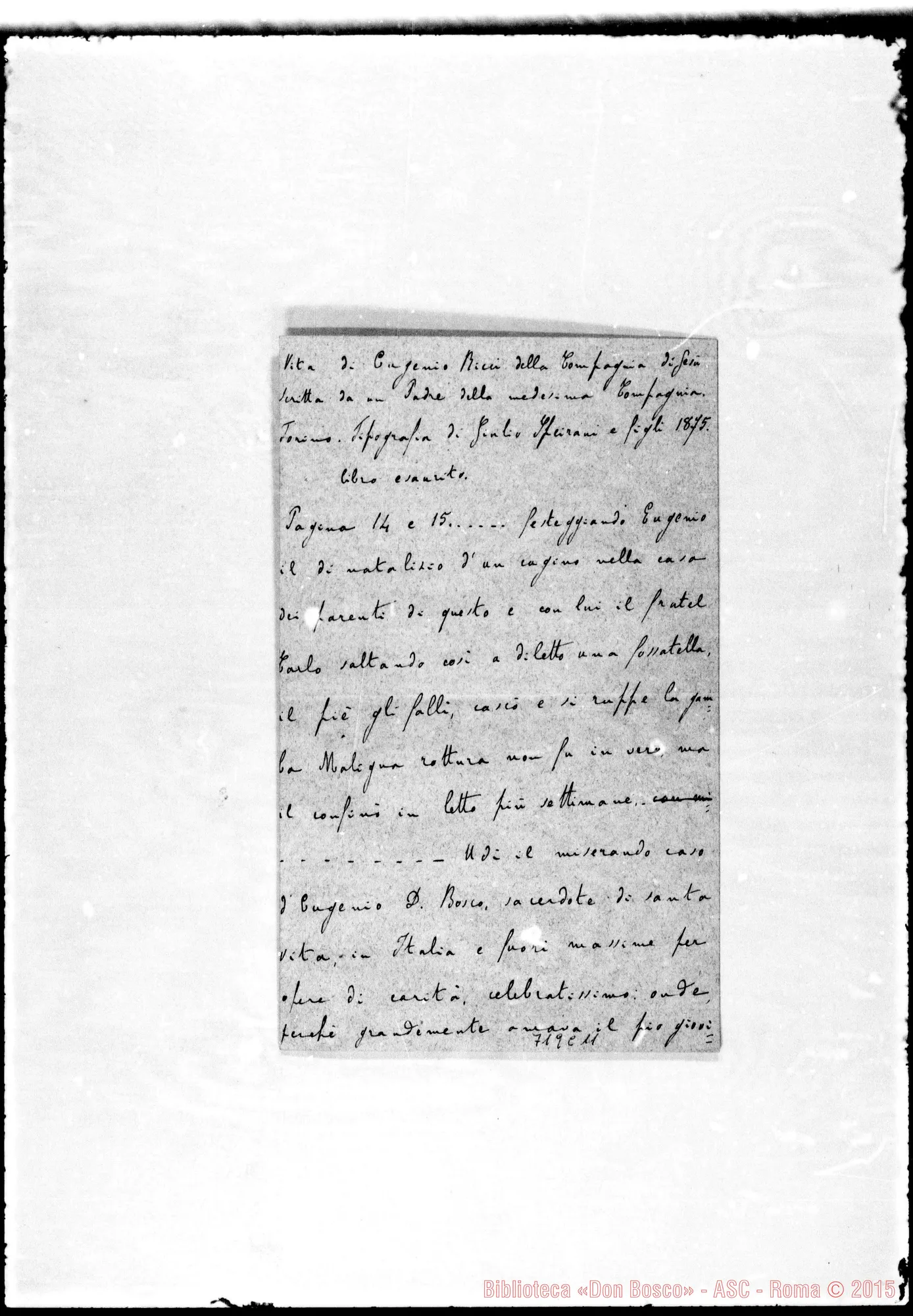 Fotogramma C 11 — Ricci des Ferres Carlo, barone. Lettera A «Rev.do Signore»