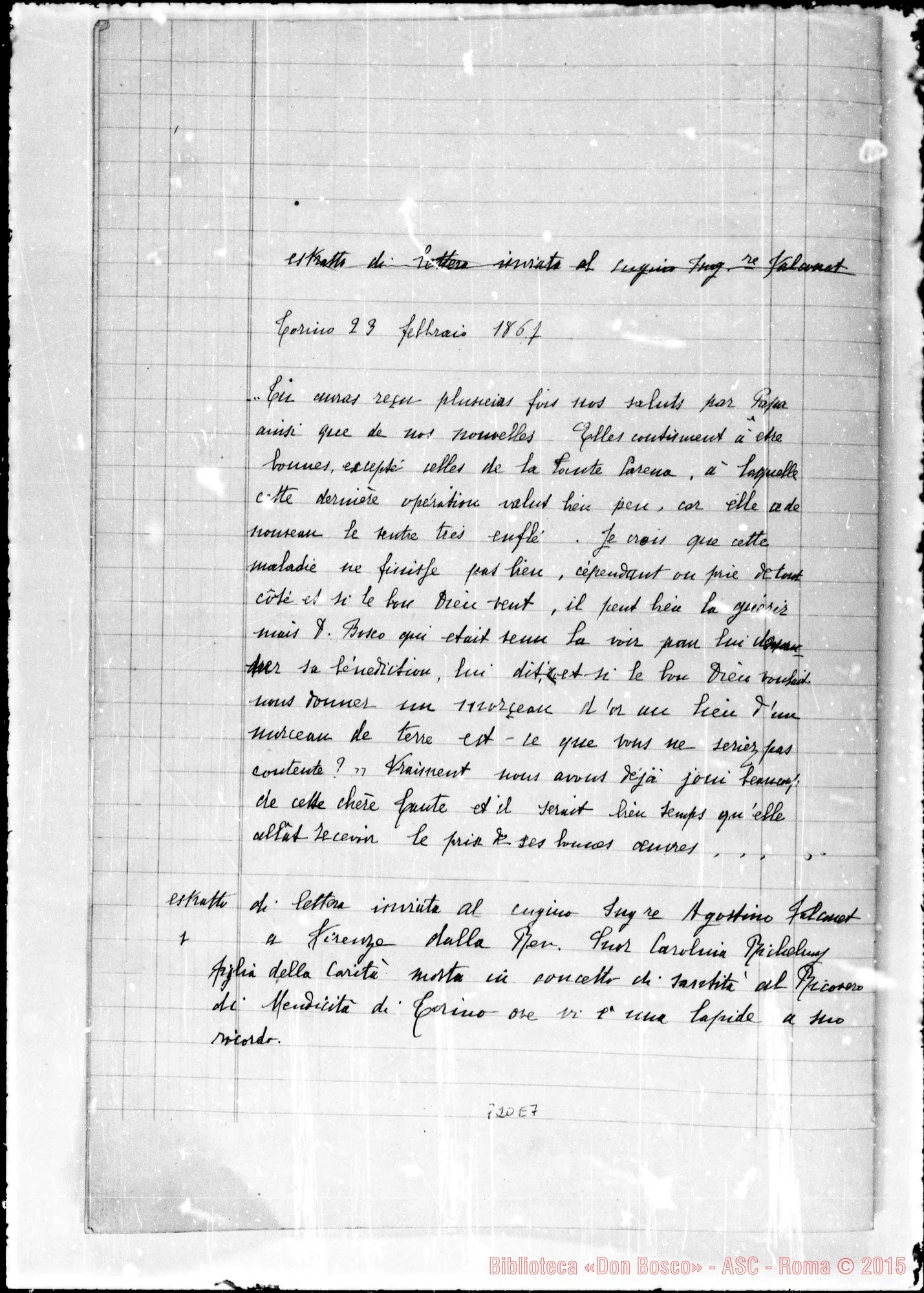 Fotogramma E 7 — Richelmy Carolina, suora della carità. Estratto di lettera