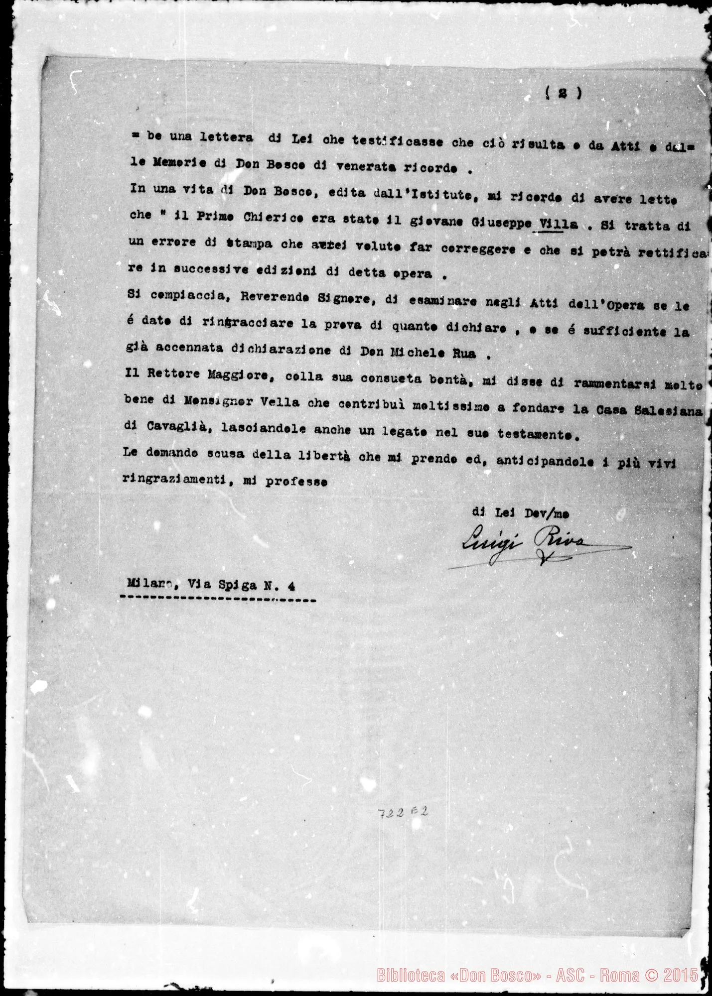 Fotogramma E 2 — Riva Luigi. Lettera A Don Amadei