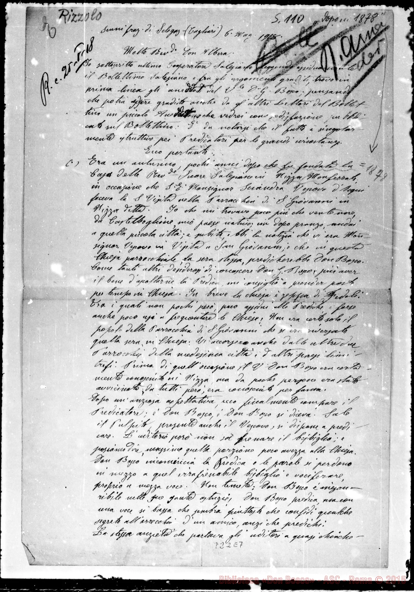 Fotogramma E 7 — Rizzolo Giovanni Battista, sac. Lettera A D. Albera
