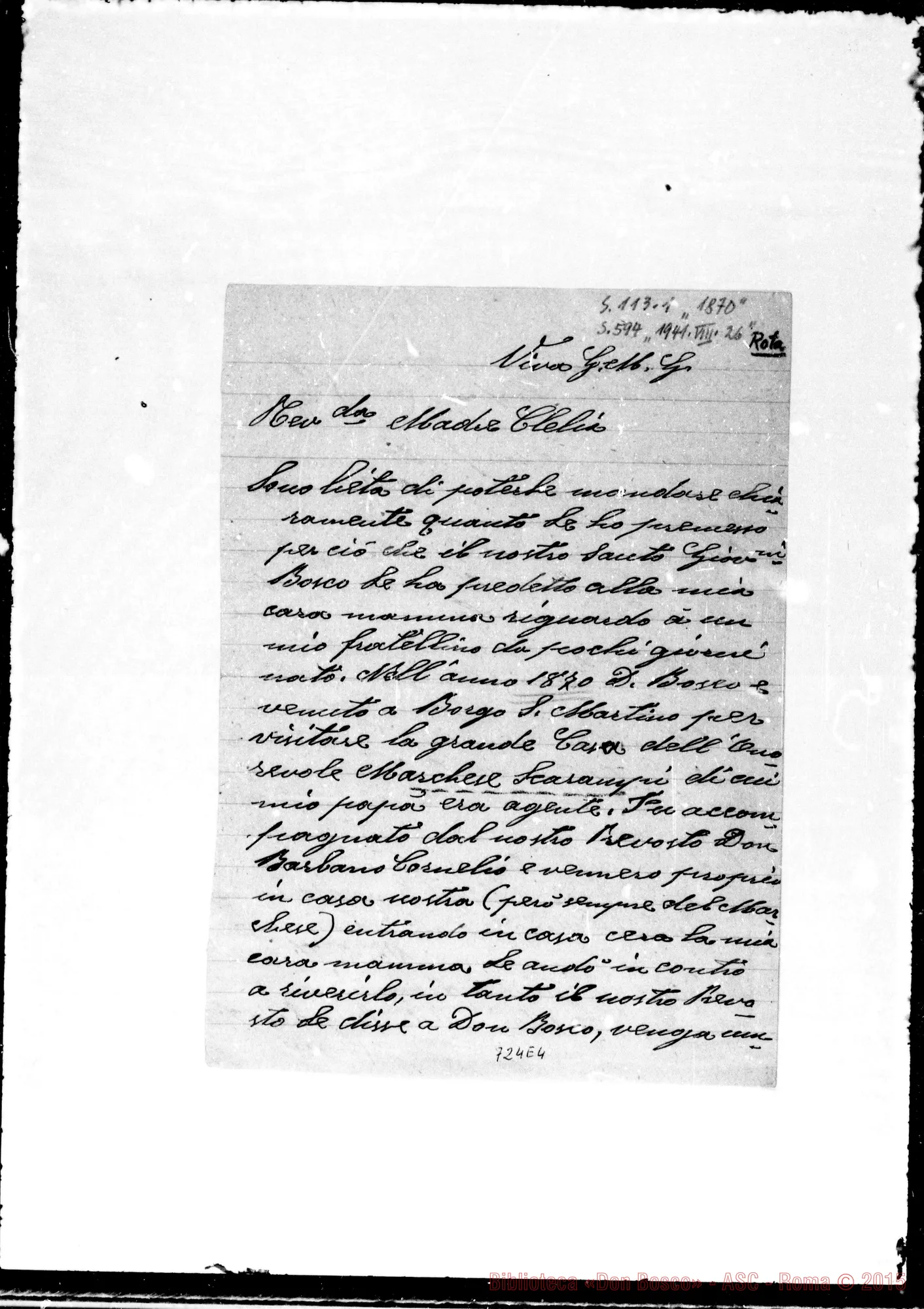 Fotogramma E 4 — Rota Maria. Lettera A Madre Clelia. Predizione di Don Bosco