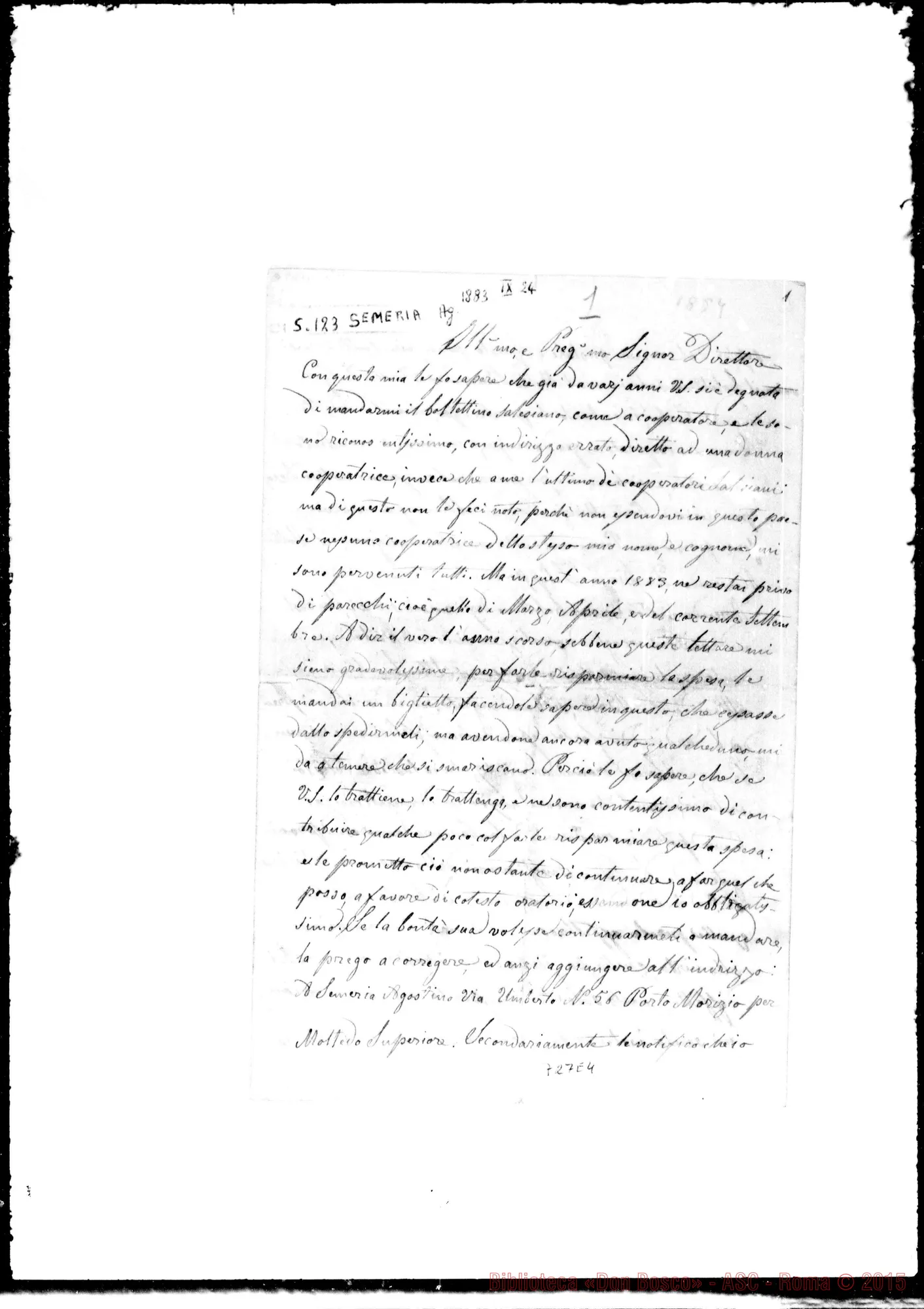 Fotogramma E 4 — Semeria Agostino. Lettere: Semeria-Rev.do Direttore