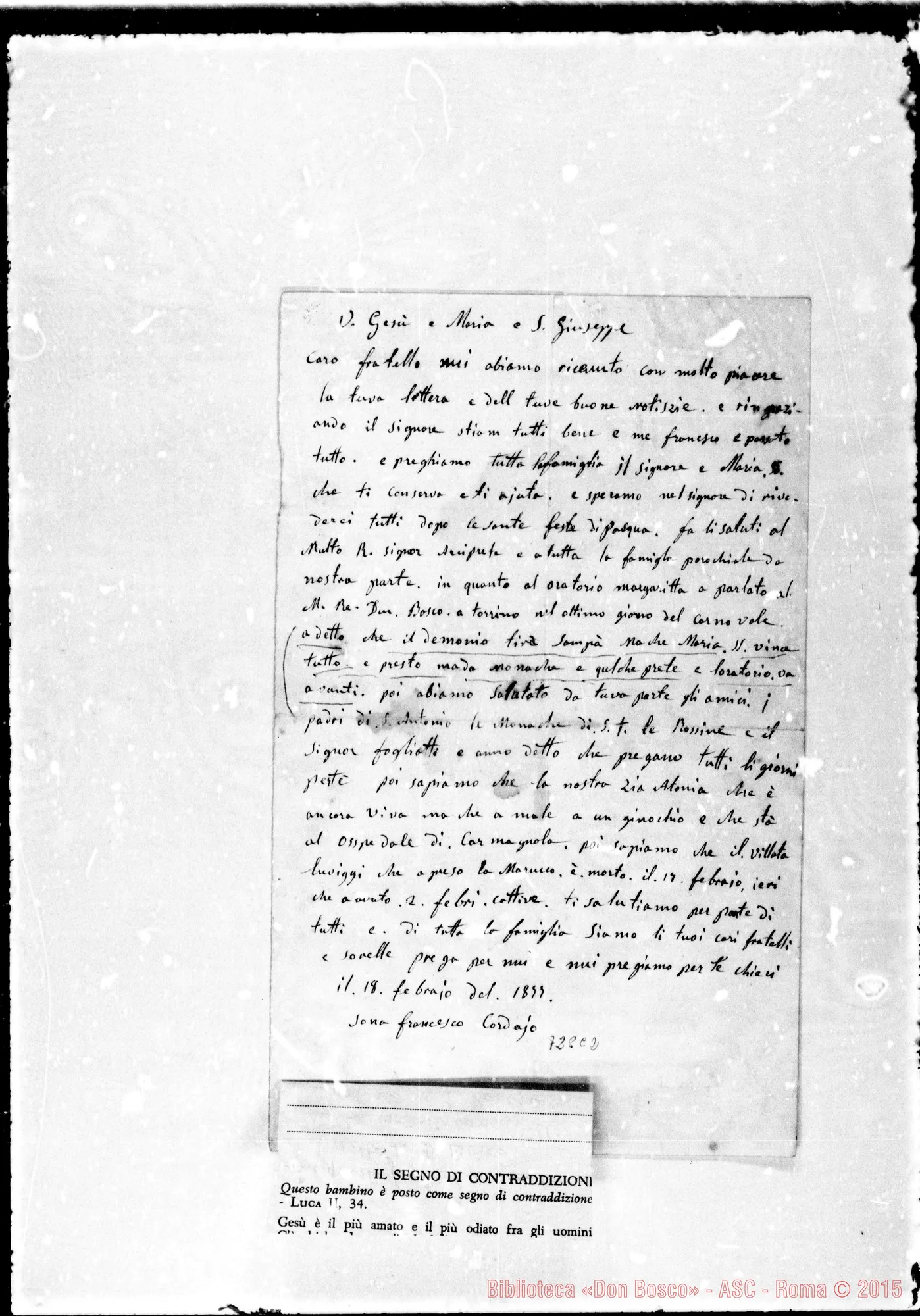 Fotogramma C 2 — Sona Francesco. Lettere: Sona-Caro fratello
