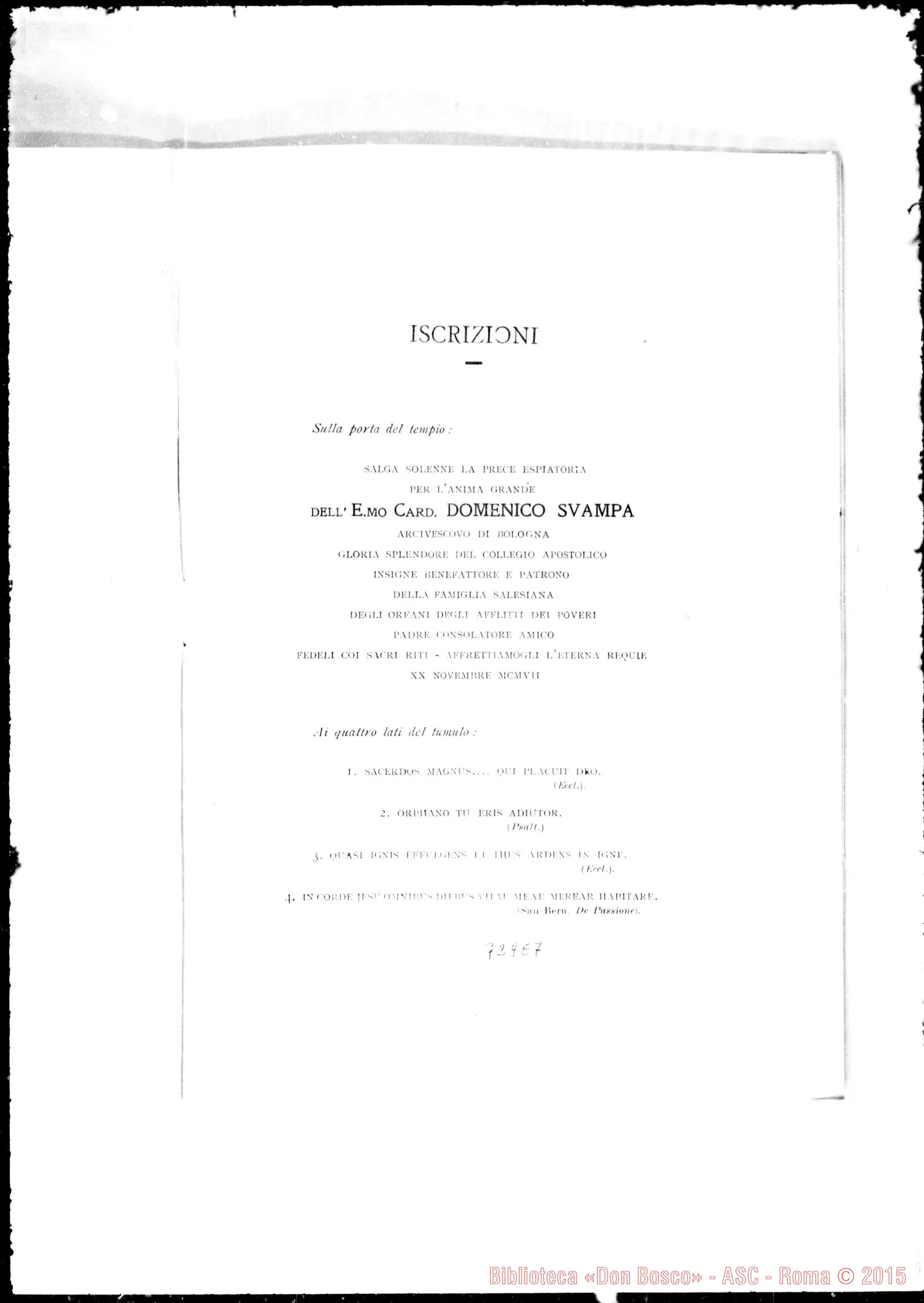 Fotogramma E 7 — Il Card. Domenico Svampa ed i Salesiani