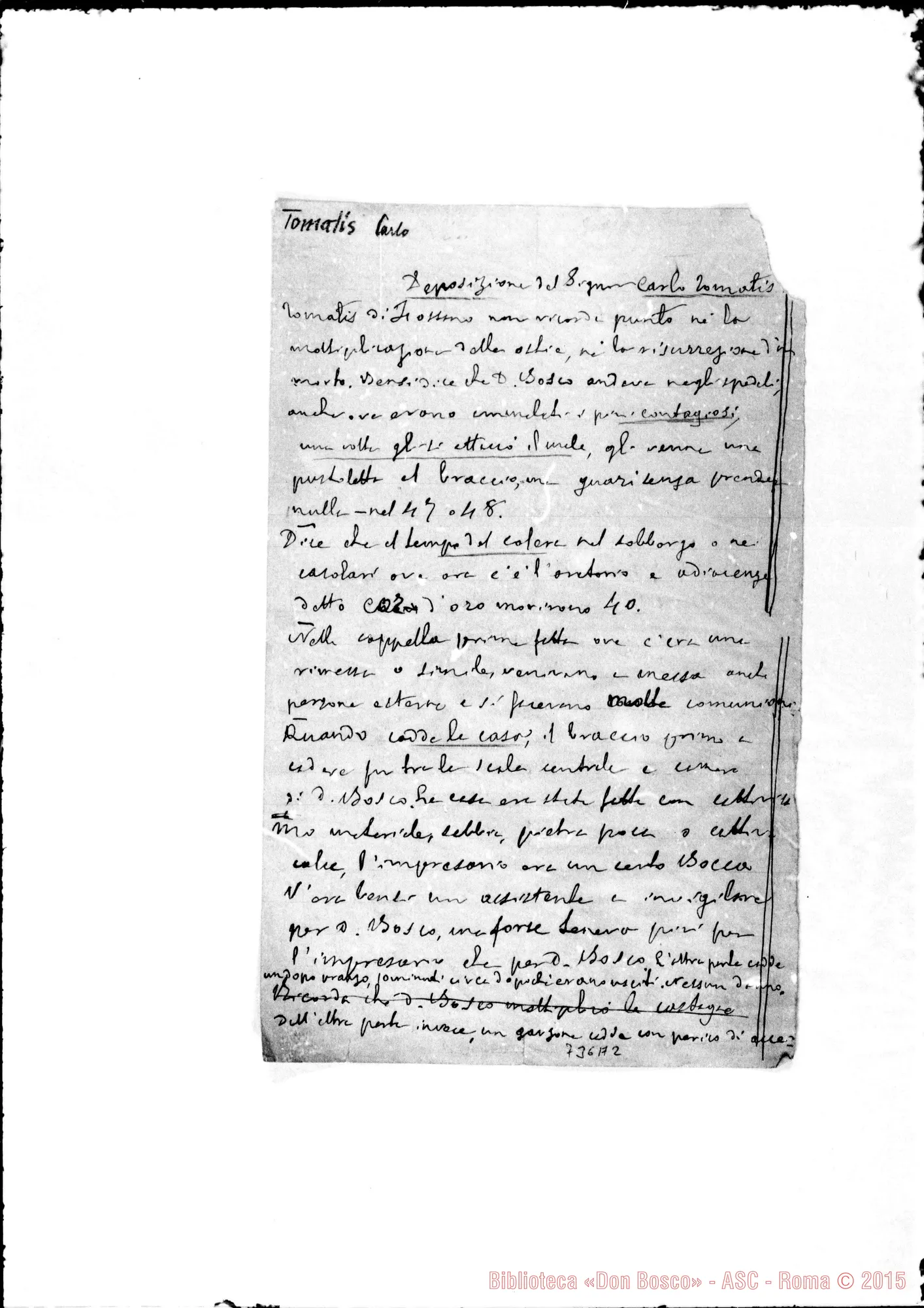 Fotogramma A 2 — Deposizione del Sig. D. Carlo