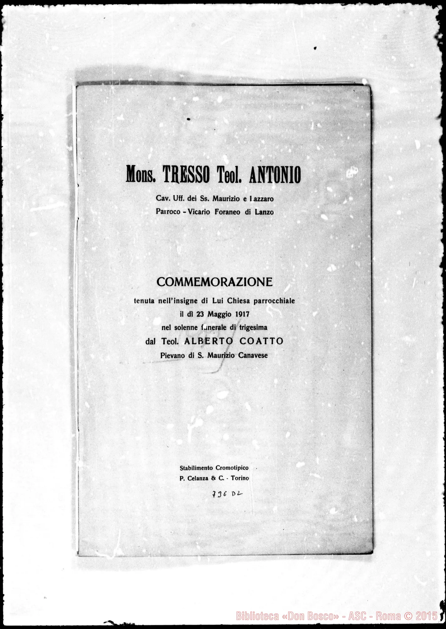 Fotogramma D 2 — Tresso Antonio, sac. «Commemorazione tenuta…»