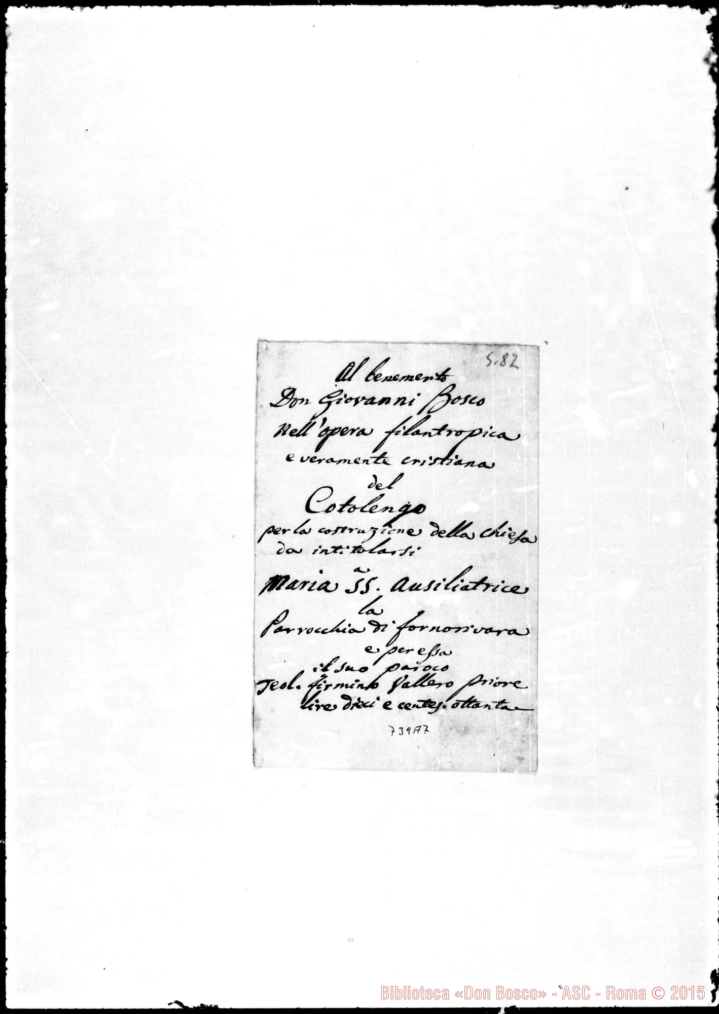 Fotogramma A 7 — «Al benemerito Don Giovanni Bosco…»