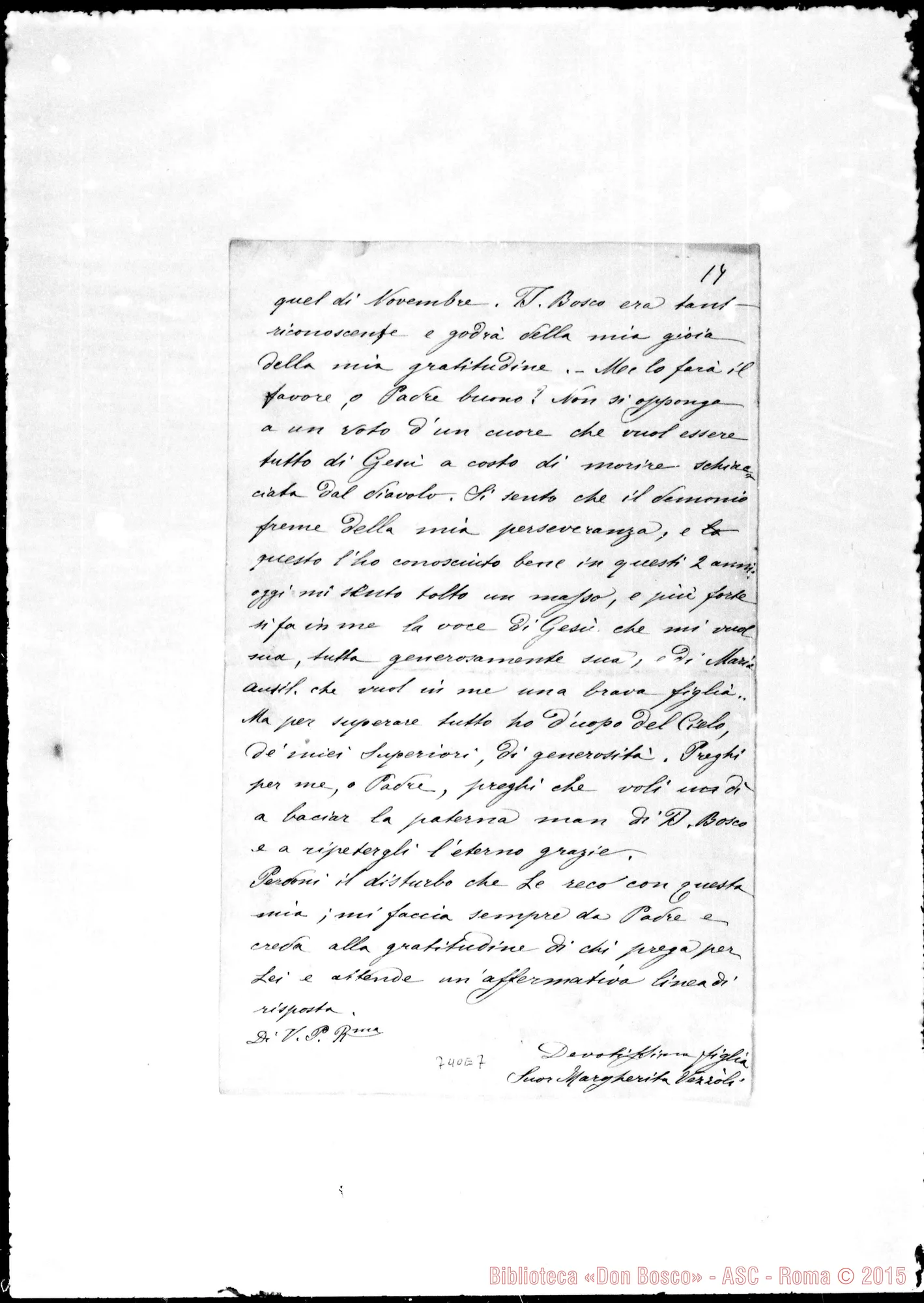 Fotogramma E 7 — Vezzoli Margherita, suora F.M.A. Lettera relazione A D. Rua
