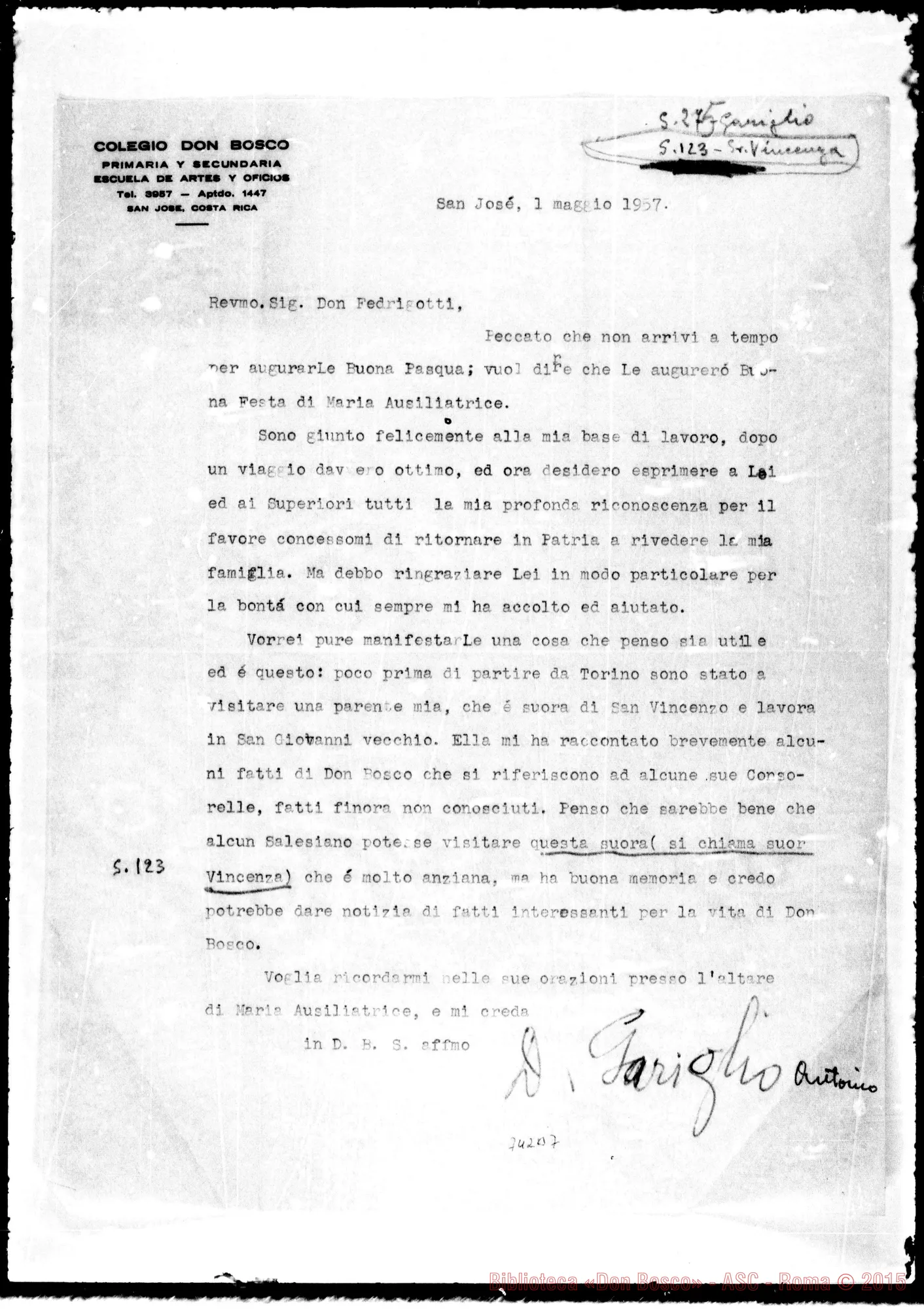 Fotogramma B 7 — Vincenza, suora di S. Vincenzo. Lettera: D. Gariglio-D. Fedrigotti