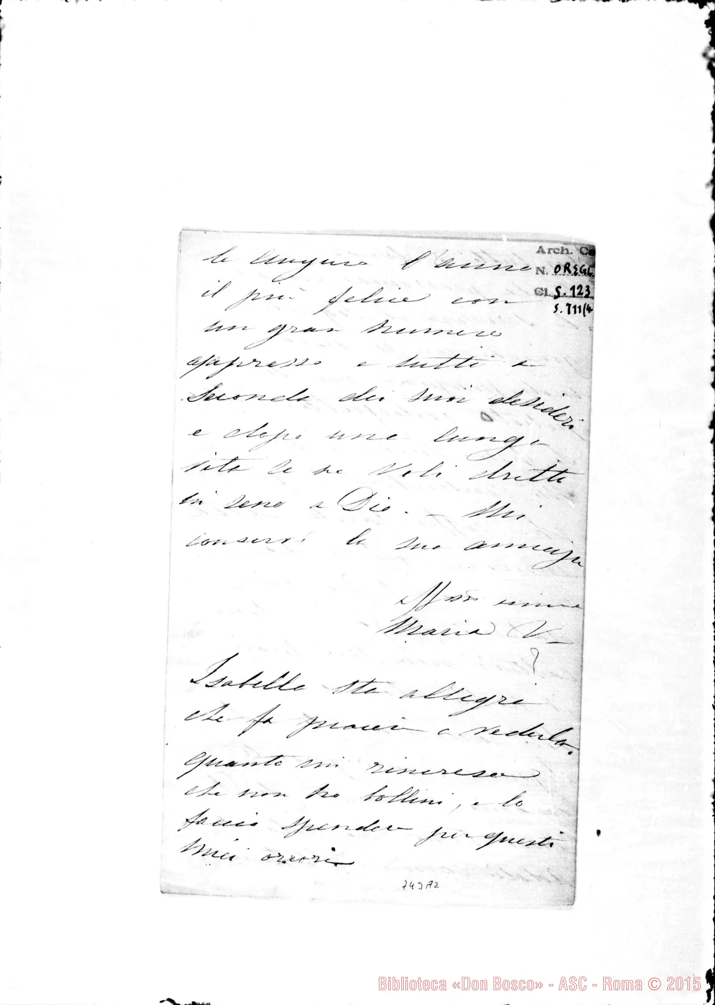 Fotogramma A 2 — Vitelleschi Maria. Lettere: Maria-Oreglia