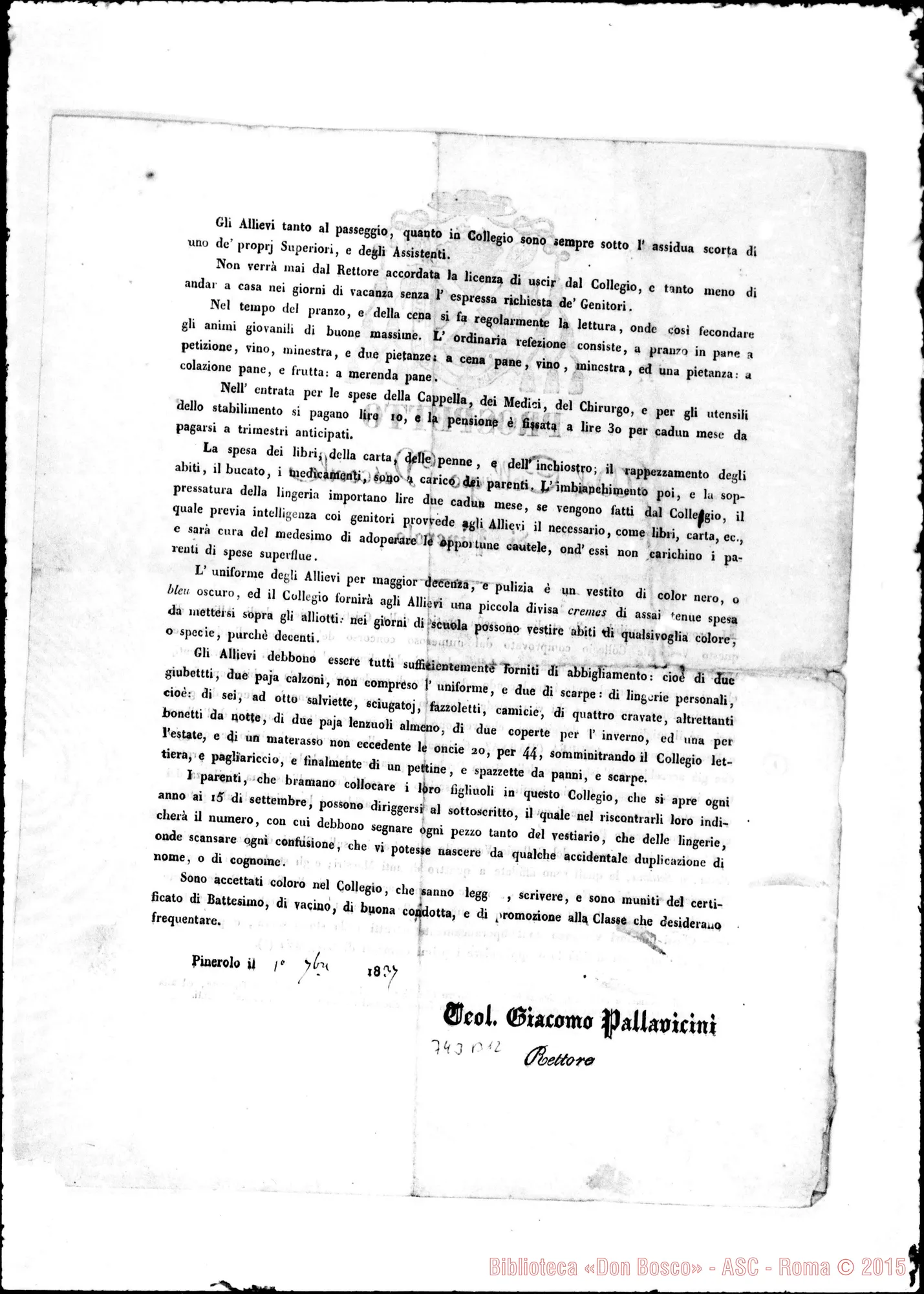 Fotogramma B 12 — Pinerolo: Collegio vescovile. Prospetto. 1837