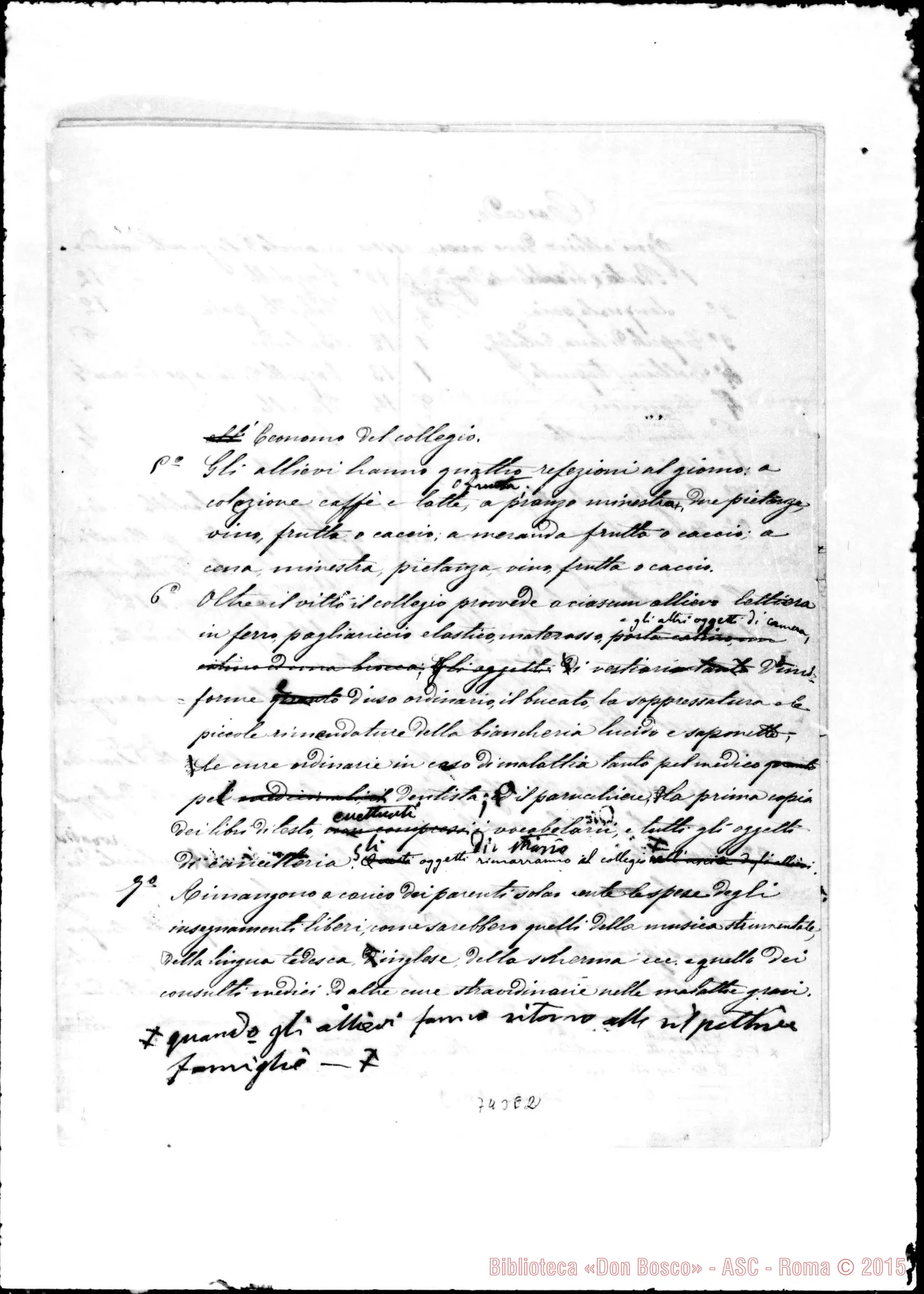 Fotogramma E 2 — Valsalice: Collegio Convitto. Ms. con correzioni Bosco