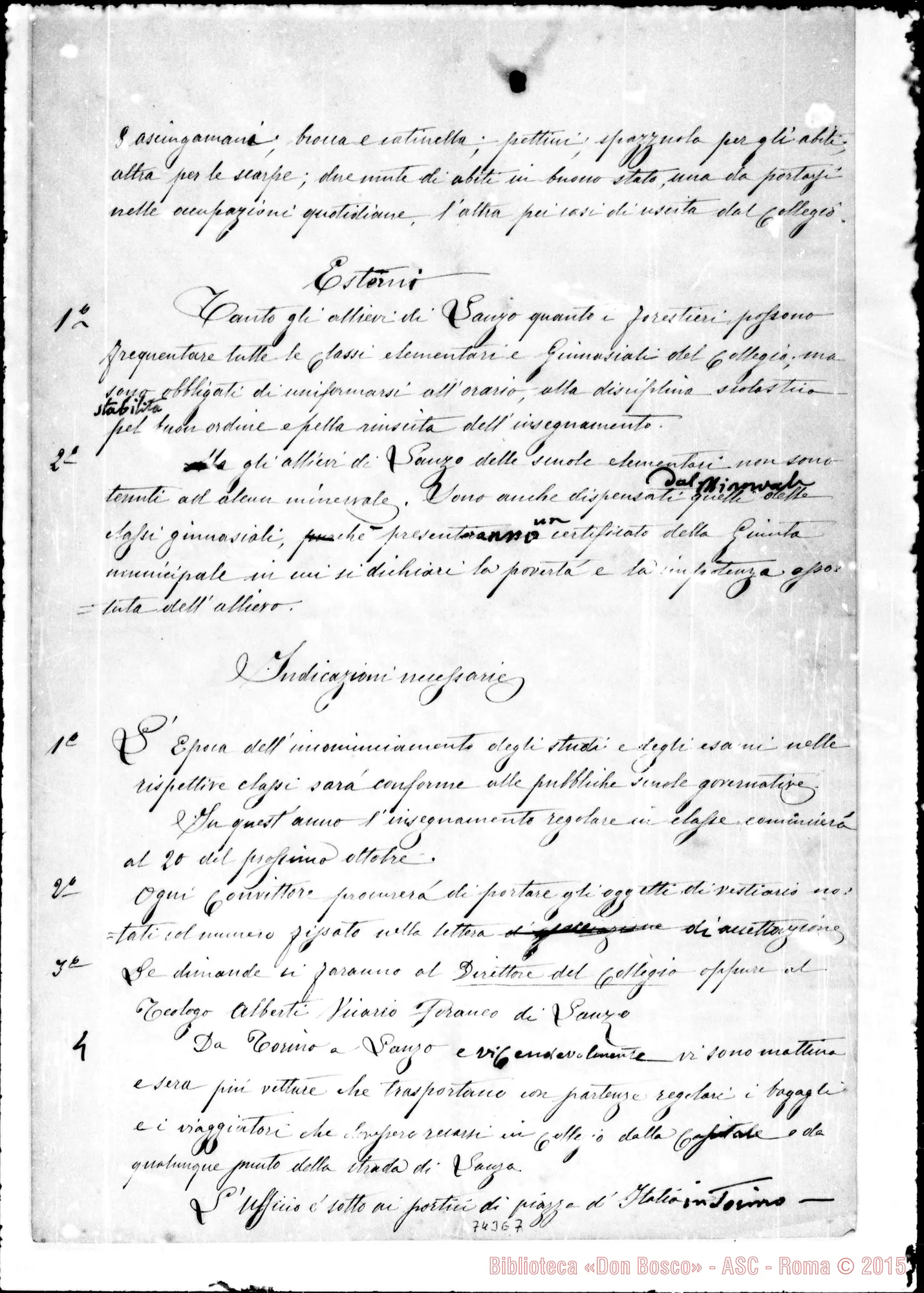 Fotogramma E 7 — Lanzo: Riapertura del Collegio-Convitto. Ms. con alcune correzioni Bosco