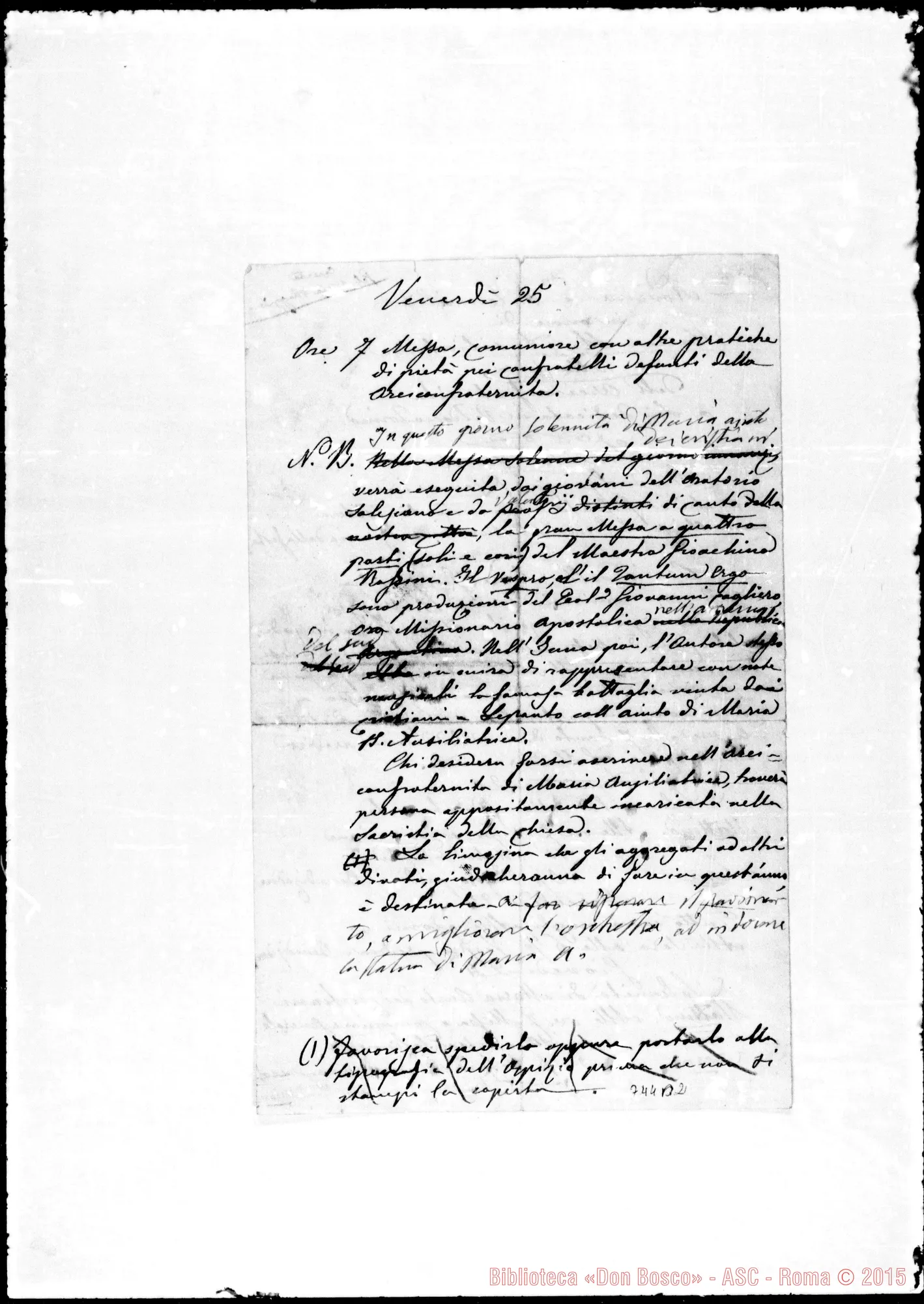 Fotogramma B 2 — Programma: Novena E solennità in onore… Maggio 1877. Ms. con aggiunte Bosco