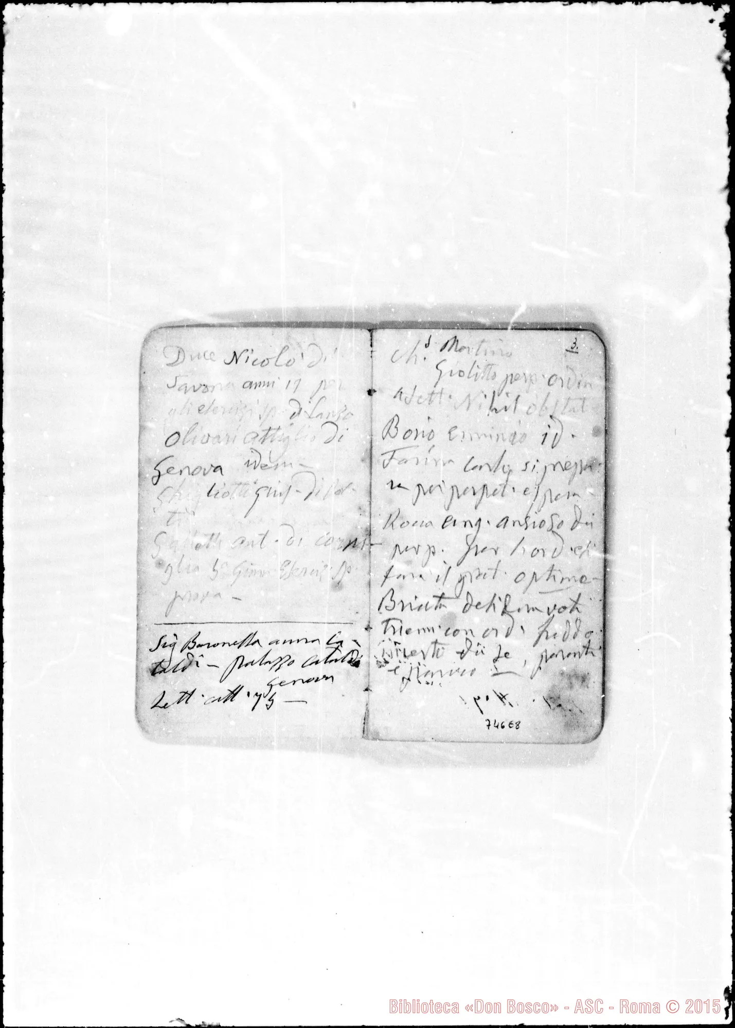 Fotogramma E 8 — 1874-78. Appunti, tra i quali, «20 ricordi ai missionari»