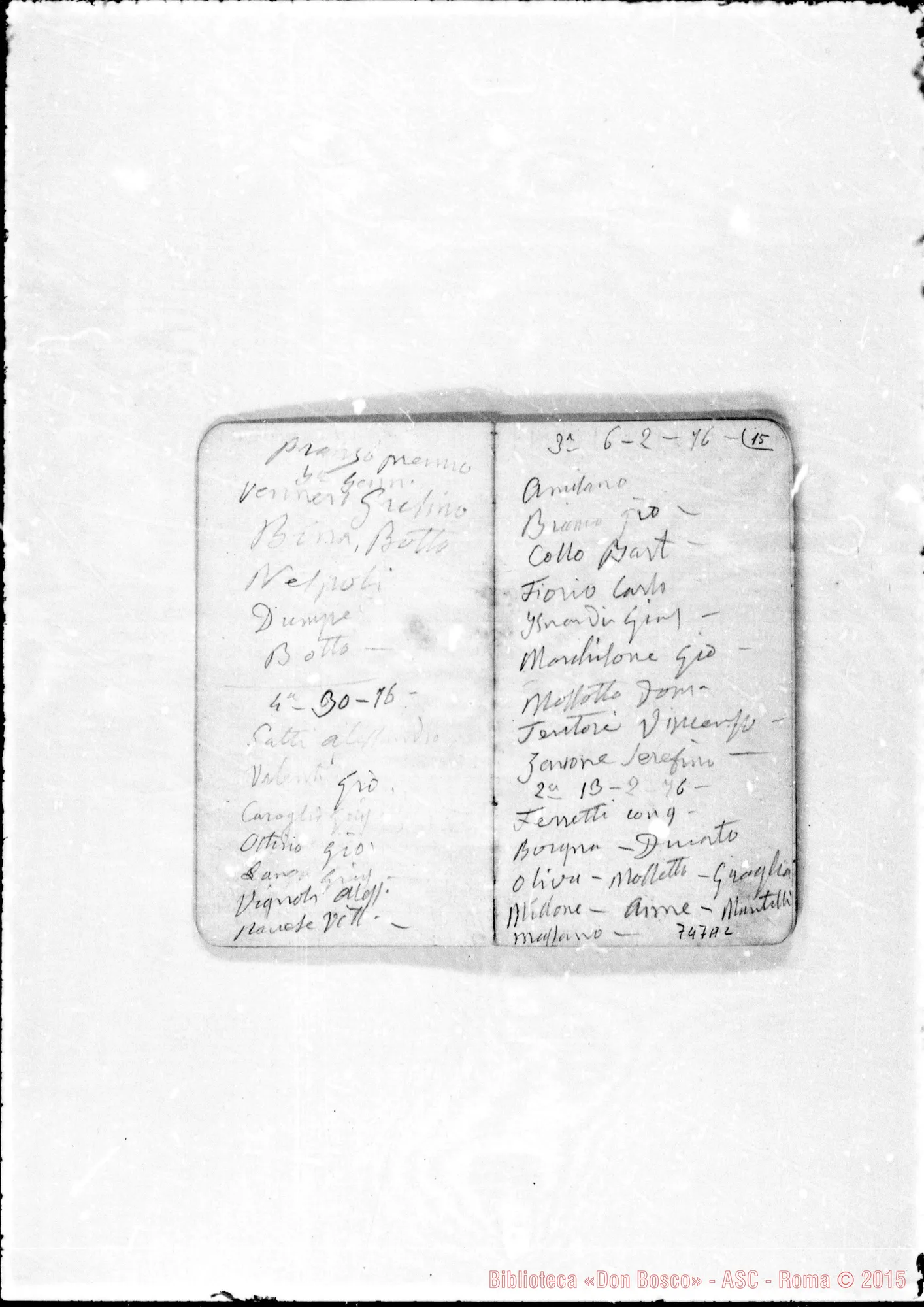 Fotogramma A 2 — 1874-78. Appunti, tra i quali, «20 ricordi ai missionari»