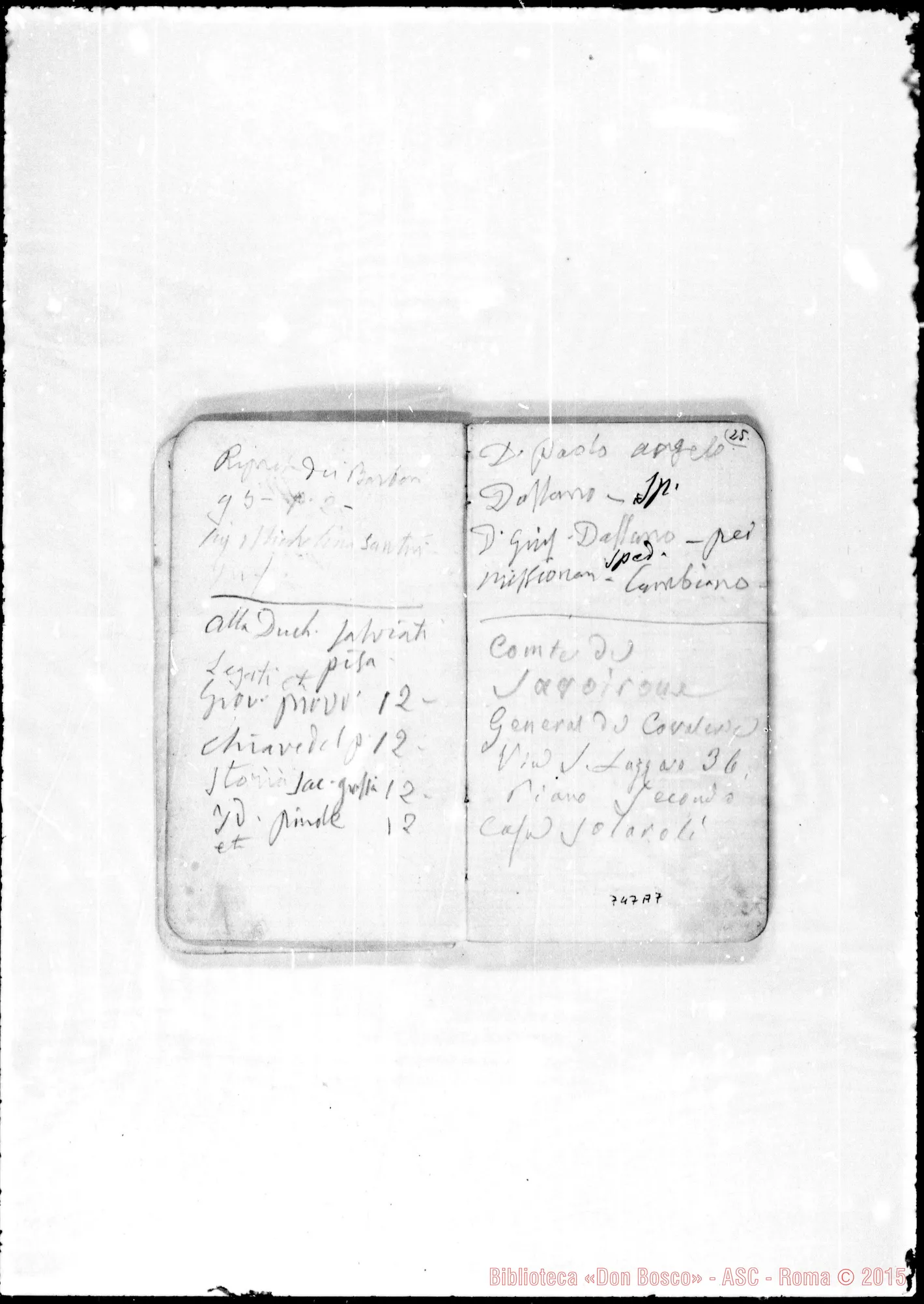 Fotogramma A 7 — 1874-78. Appunti, tra i quali, «20 ricordi ai missionari»