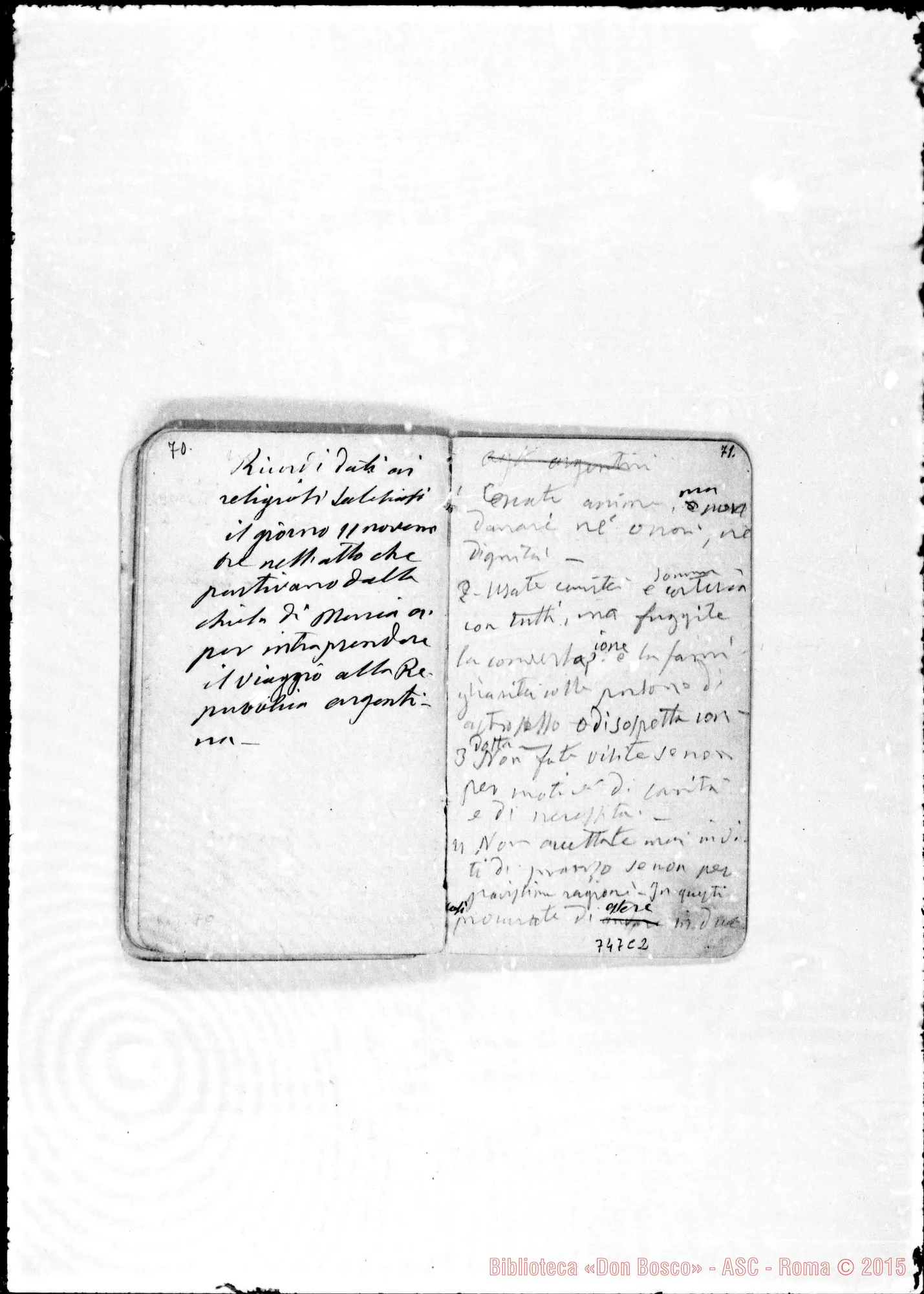 Fotogramma C 2 — 1874-78. Appunti, tra i quali, «20 ricordi ai missionari»