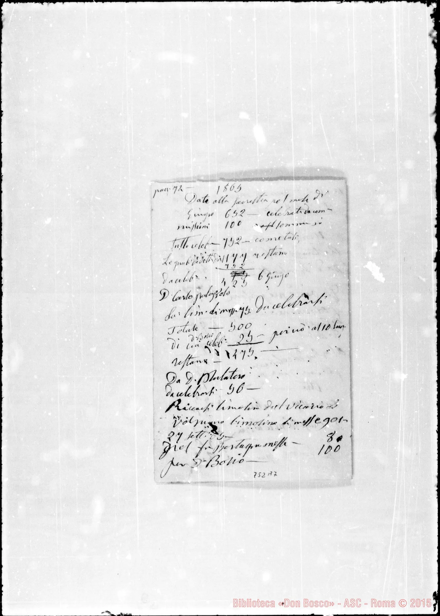 Fotogramma A 7 — Libro delle Messe. Dal 1841… Ms. Bosco