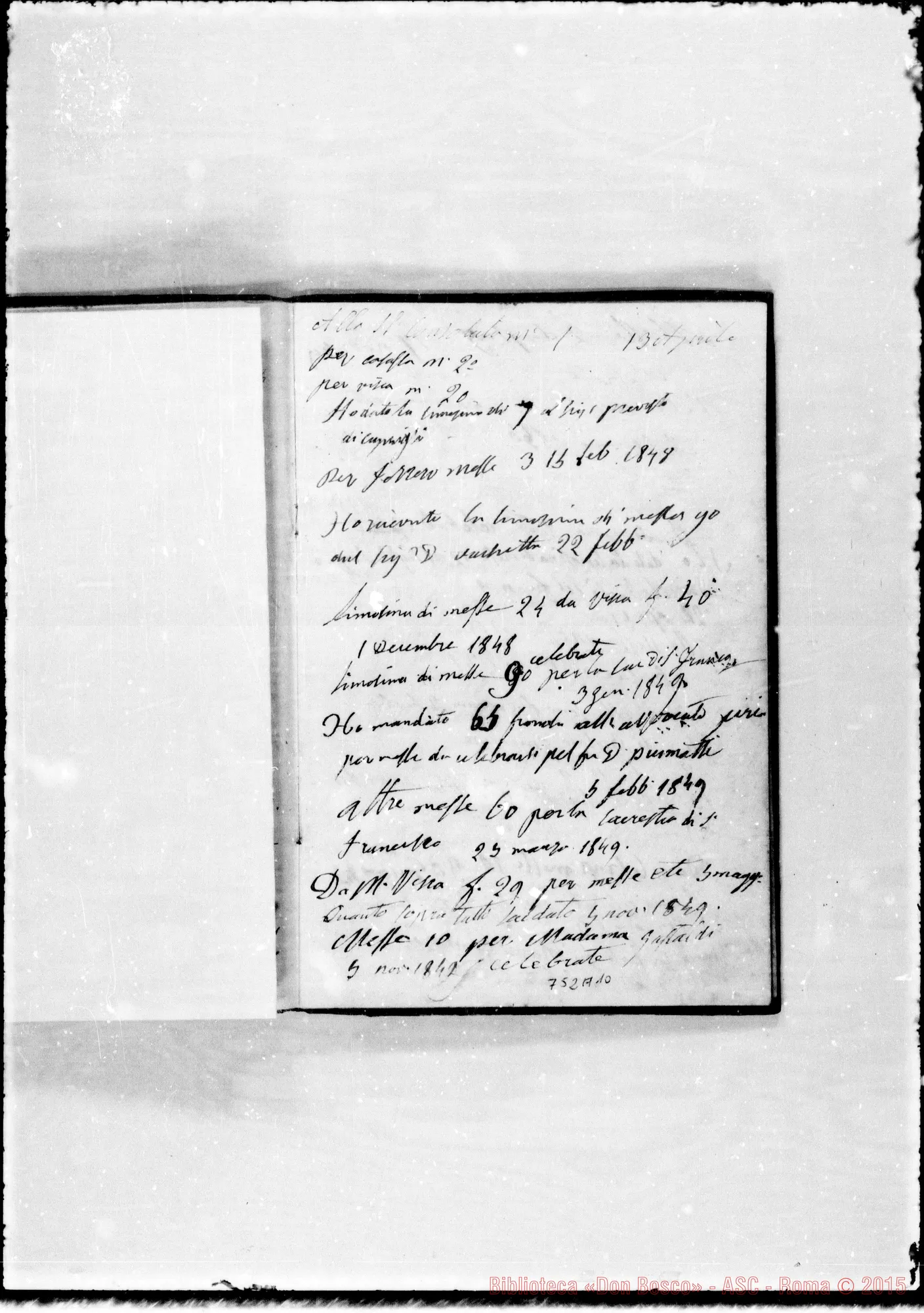 Fotogramma A 10 — Libro delle Messe. Dal 1841… Ms. Bosco