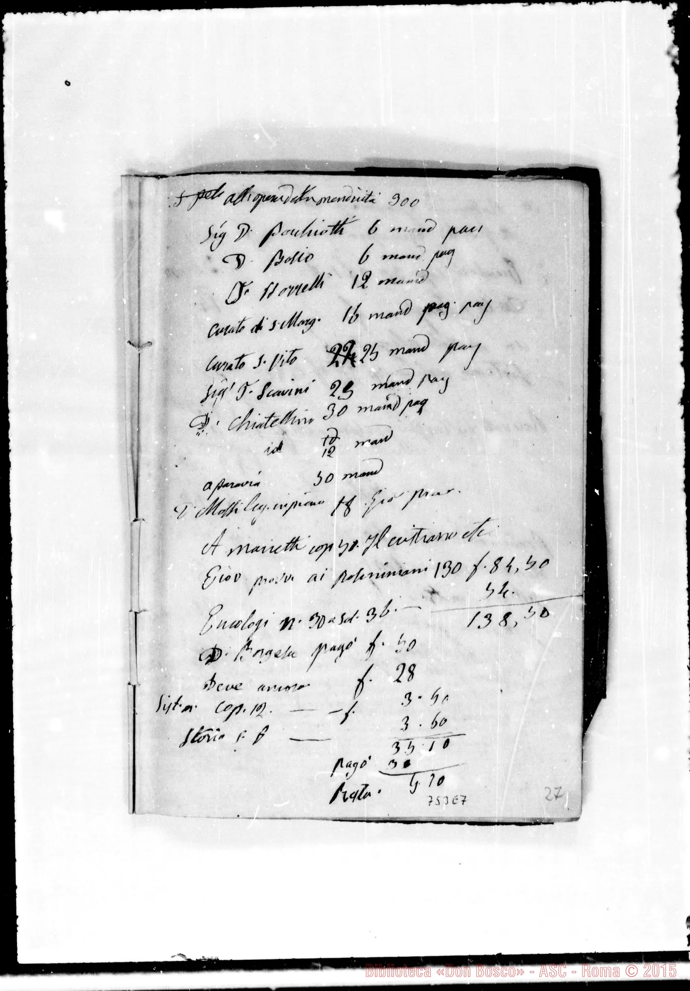 Fotogramma E 7 — Repertorio domestico: Oratorio dal 16-10-1847 al 14-8-1850. Ms. Bosco