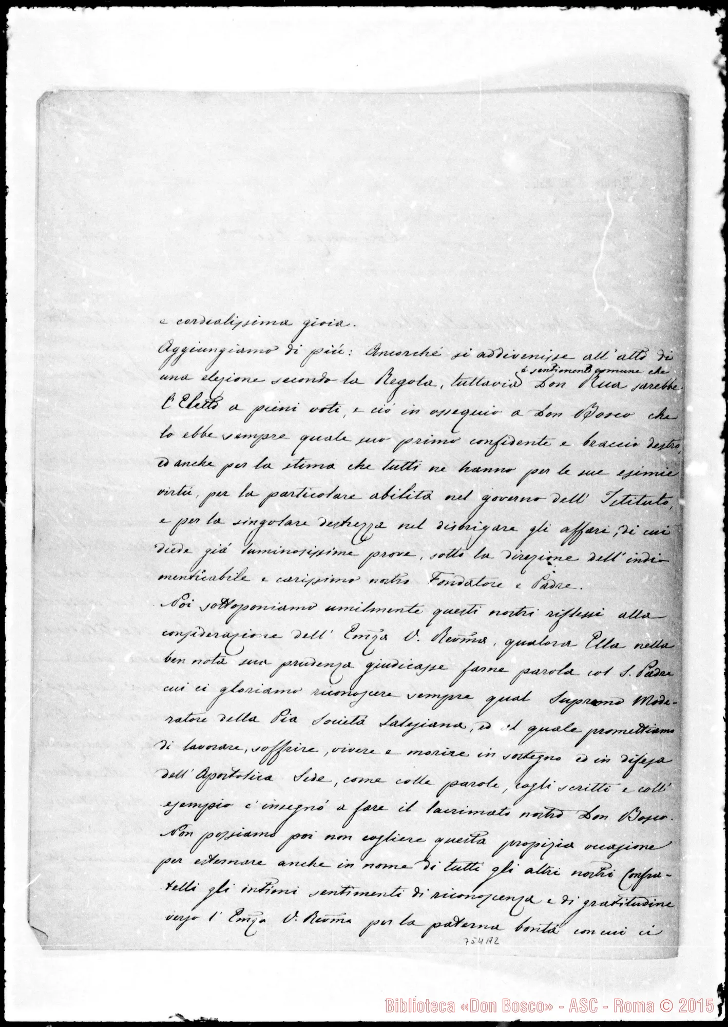 Fotogramma A 2 — Lettera del Capitolo Superiore al Card. Protettore. Copia