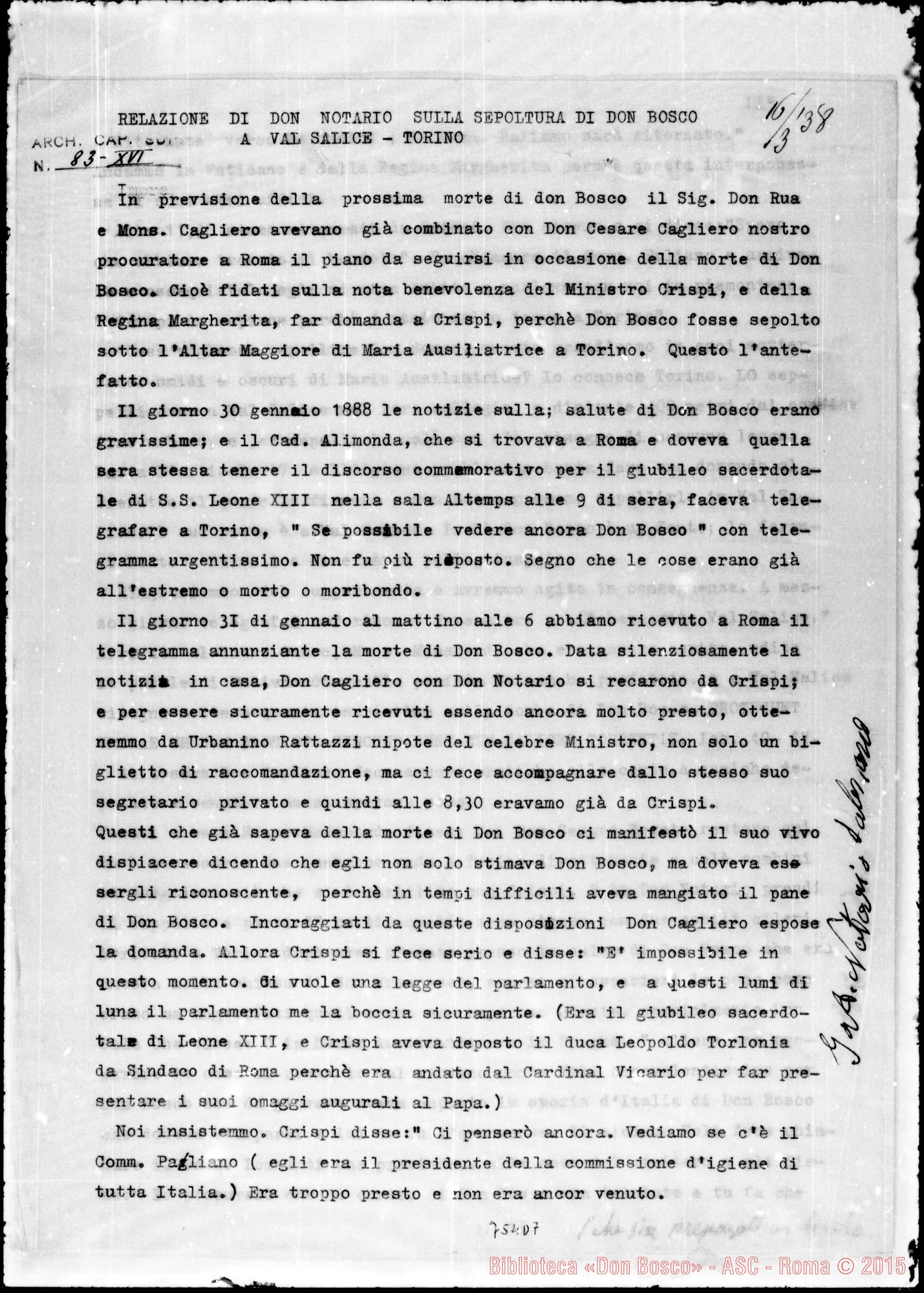 Fotogramma D 7 — Relazione di D. Notario sulla sepoltura di Don Bosco