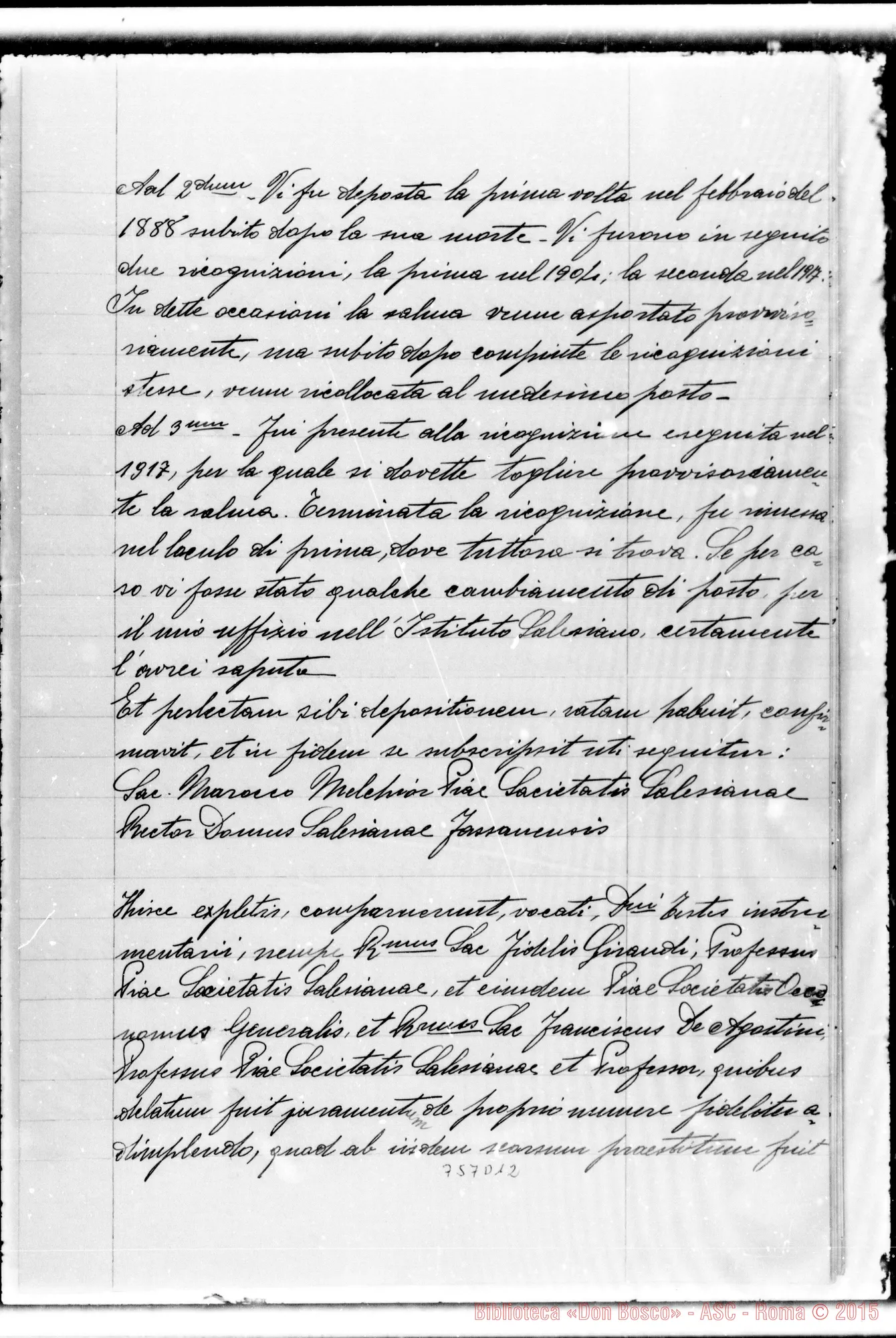 Fotogramma D 12 — Acta recognitionis Corporis et extractionis aliquarum Reliquiarum…