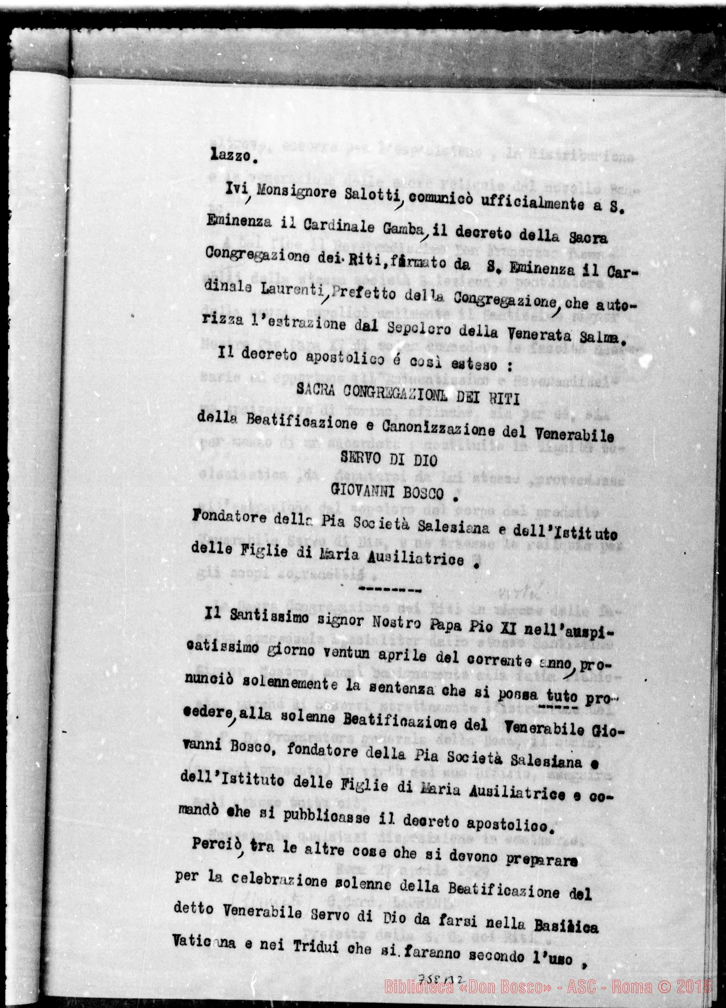 Fotogramma B 2 — CRONACA della esumazione, costatazione E traslazione della salma…