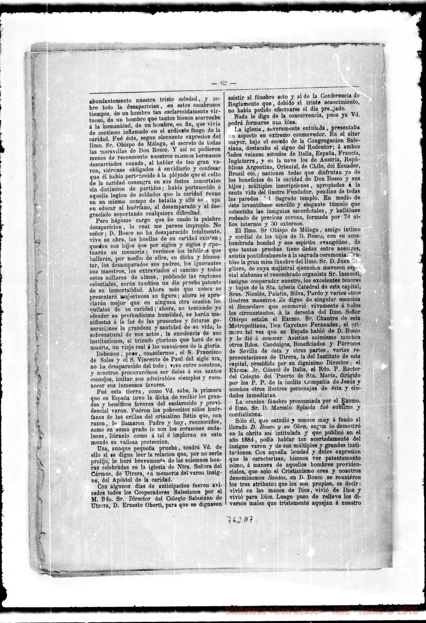 Fotogramma A 7 — Boletín Salesiano. Mayo 1888: Conmemoraciones fúnebres…