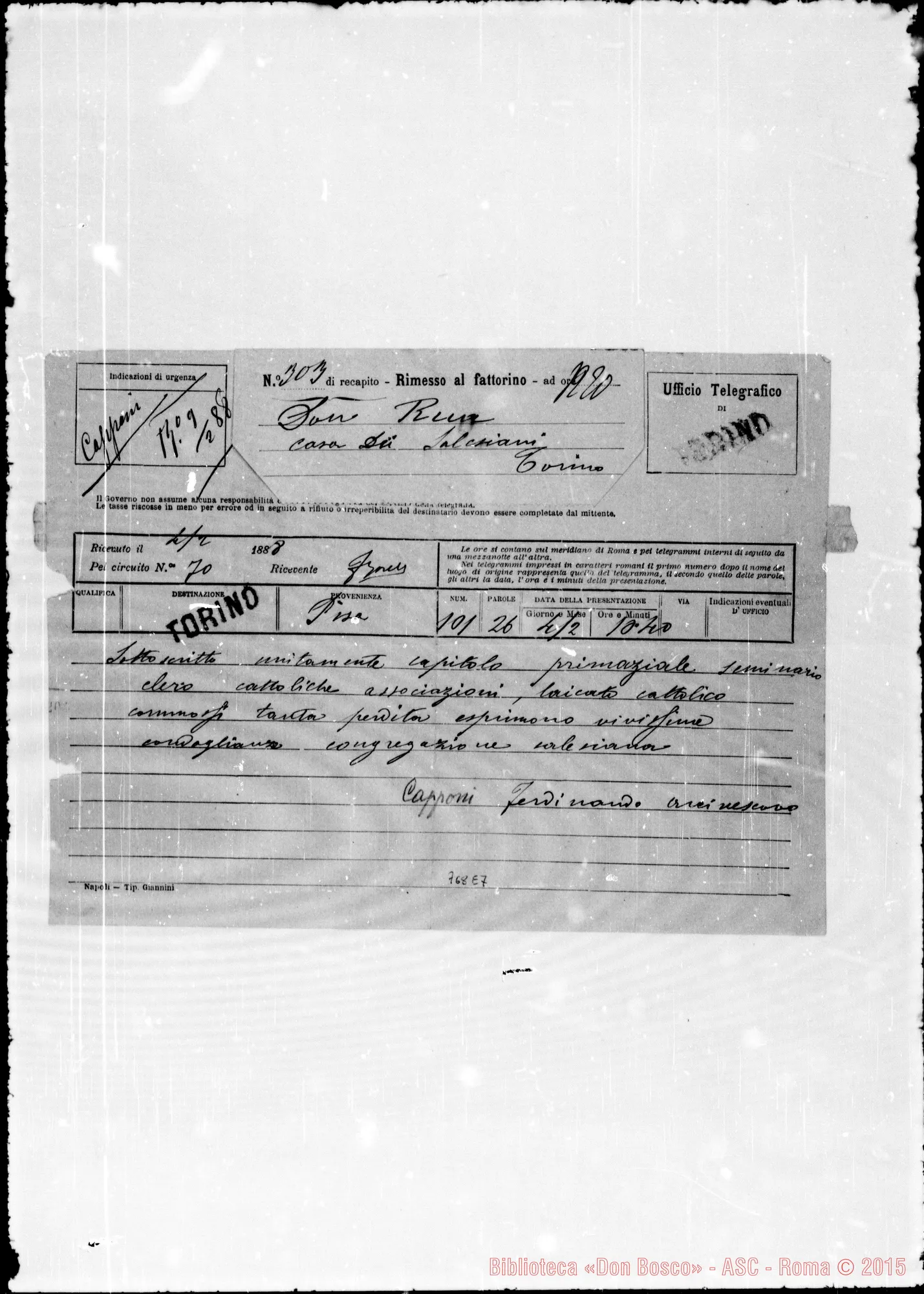 Fotogramma E 7 — Capponi-Rua. Telegramma