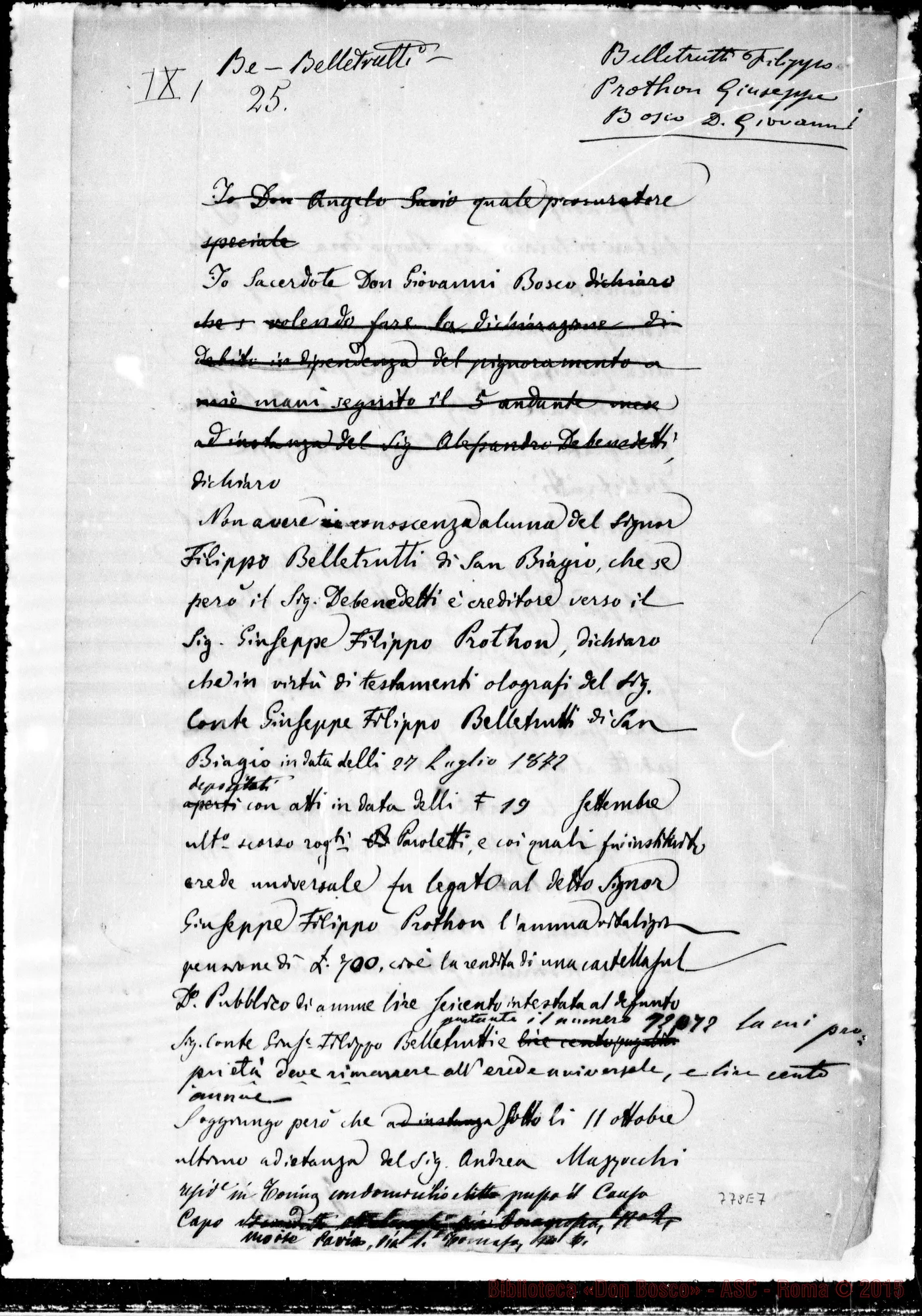 Fotogramma E 7 — Dichiarazione di Bosco sopra Filippo Belletrutti. Ms.