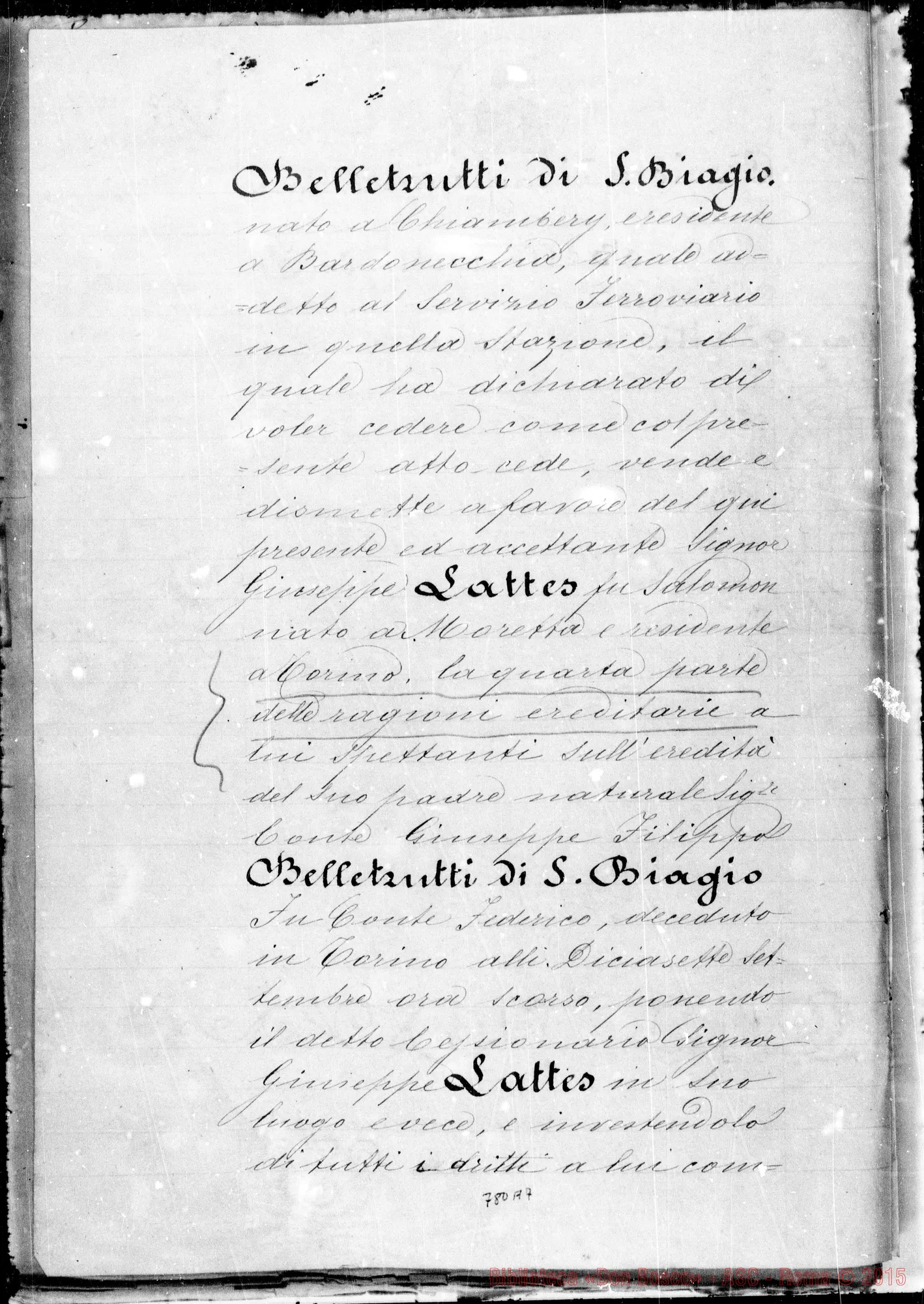 Fotogramma A 7 — Pretura di Torino: Bosco-Belletrutti: Elenco- Mutuo- Cauzione- Cessione, etc…
