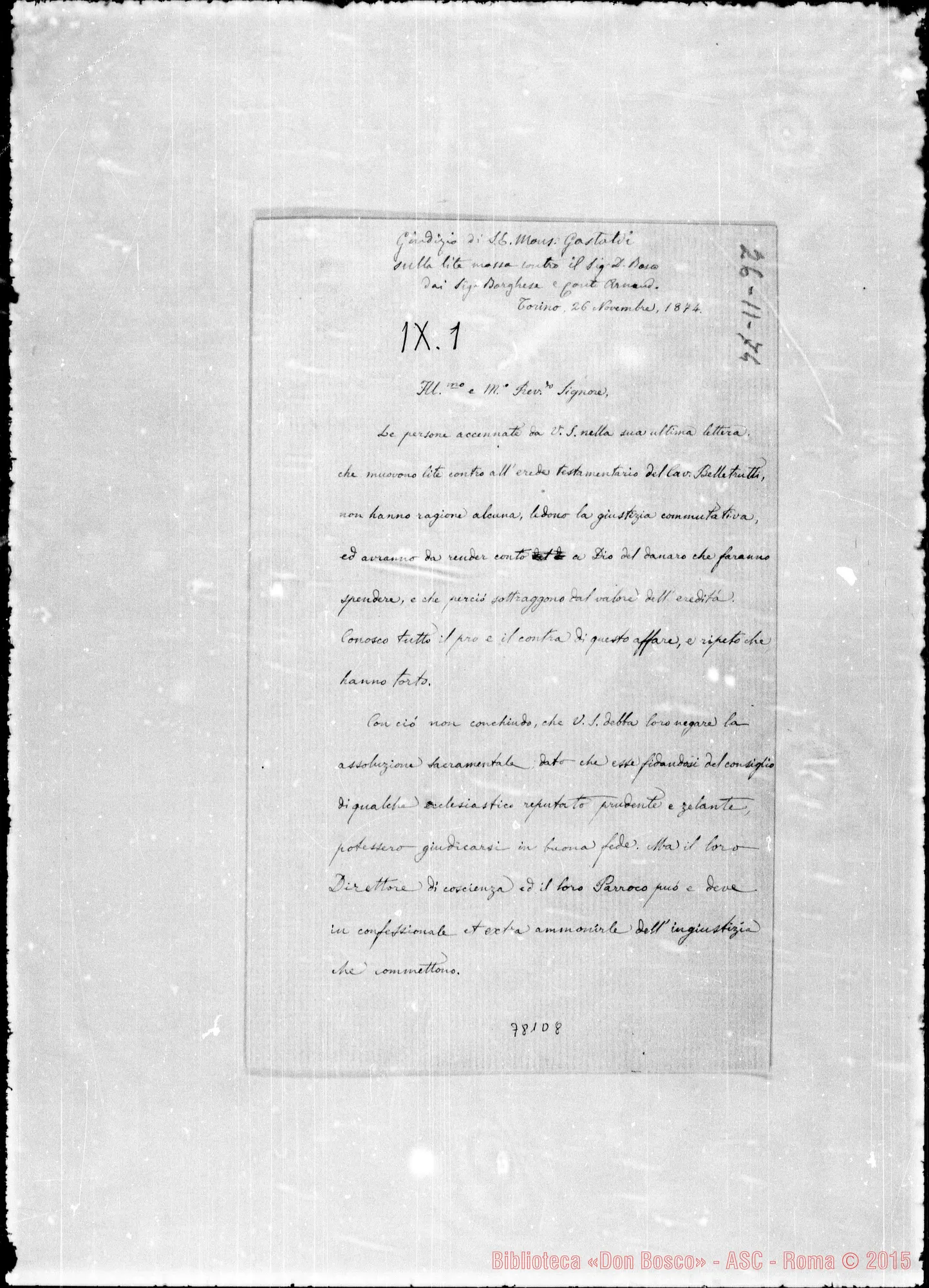Fotogramma D 8 — Lettera: Gastaldi-lll.mo E Rev.mo Signore. Copia