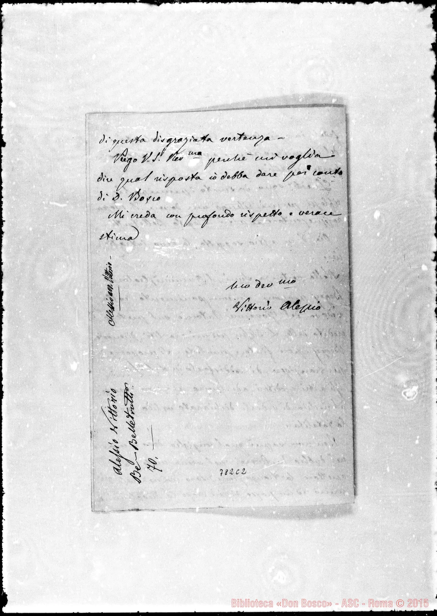 Fotogramma C 2 — Lettera: Vittorio Alessio-Molto Rev.do Sacerdote
