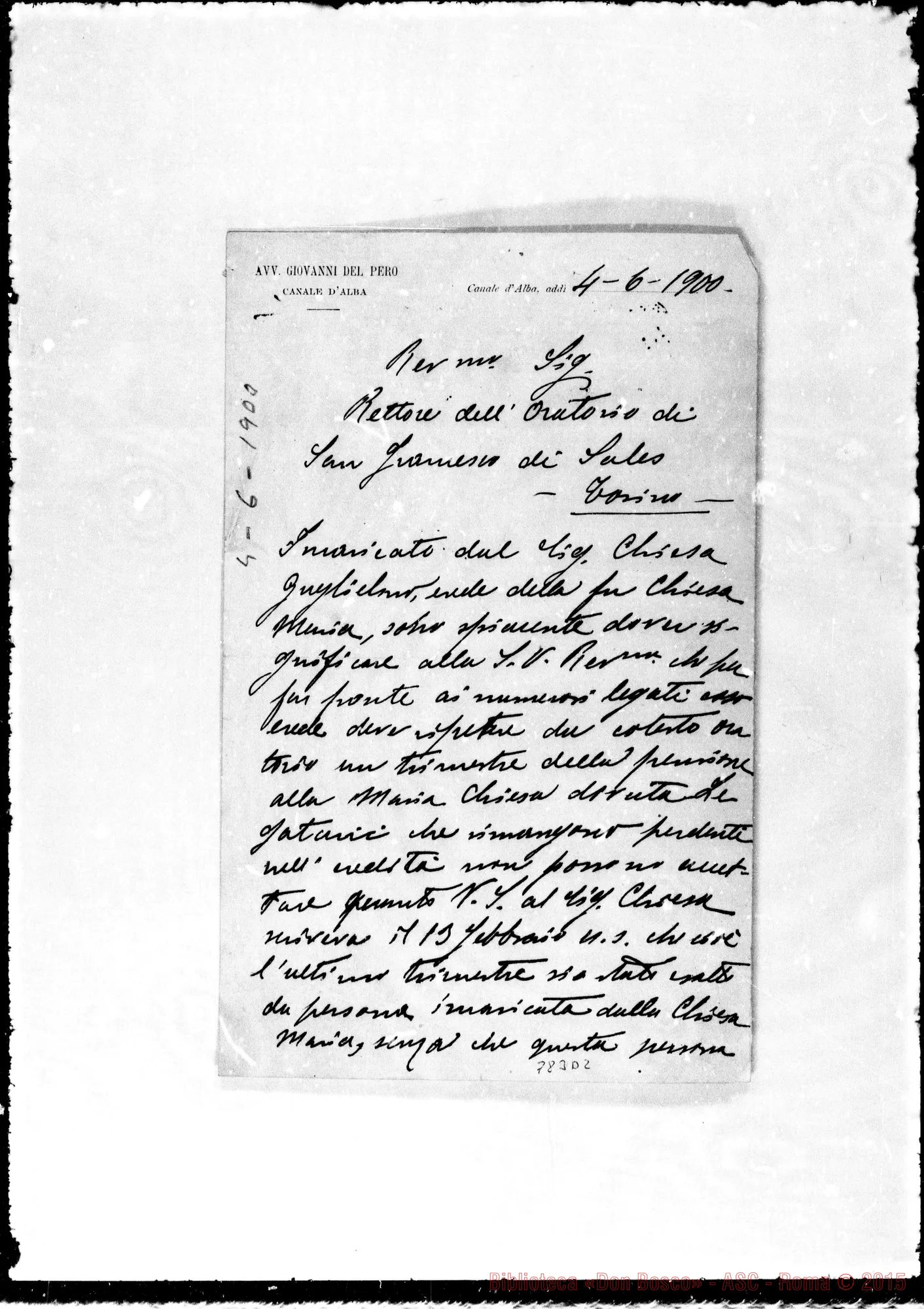 Fotogramma D 2 — Lettera: Avv. Giov. del Pero-Rua