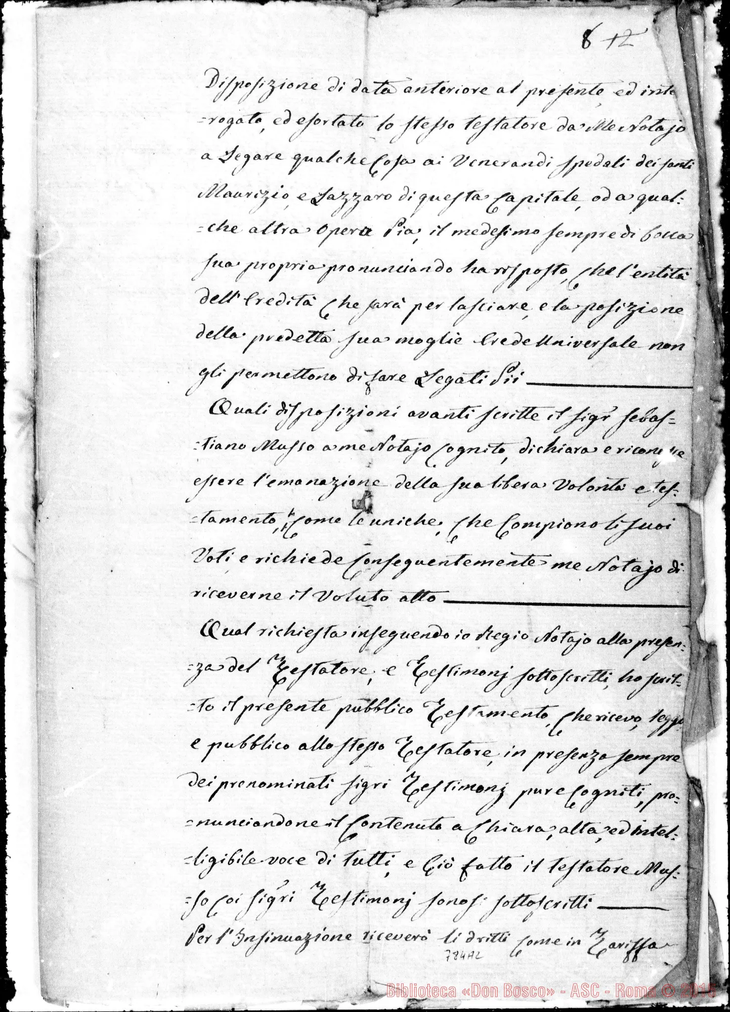 Fotogramma A 2 — Testamento Pubblico del Sig. Musso Sebastiano