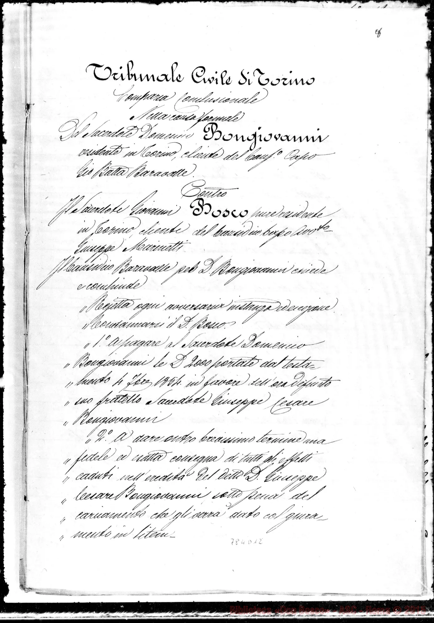 Fotogramma D 12 — Tribunale Civile di Torino contro D. Bosco