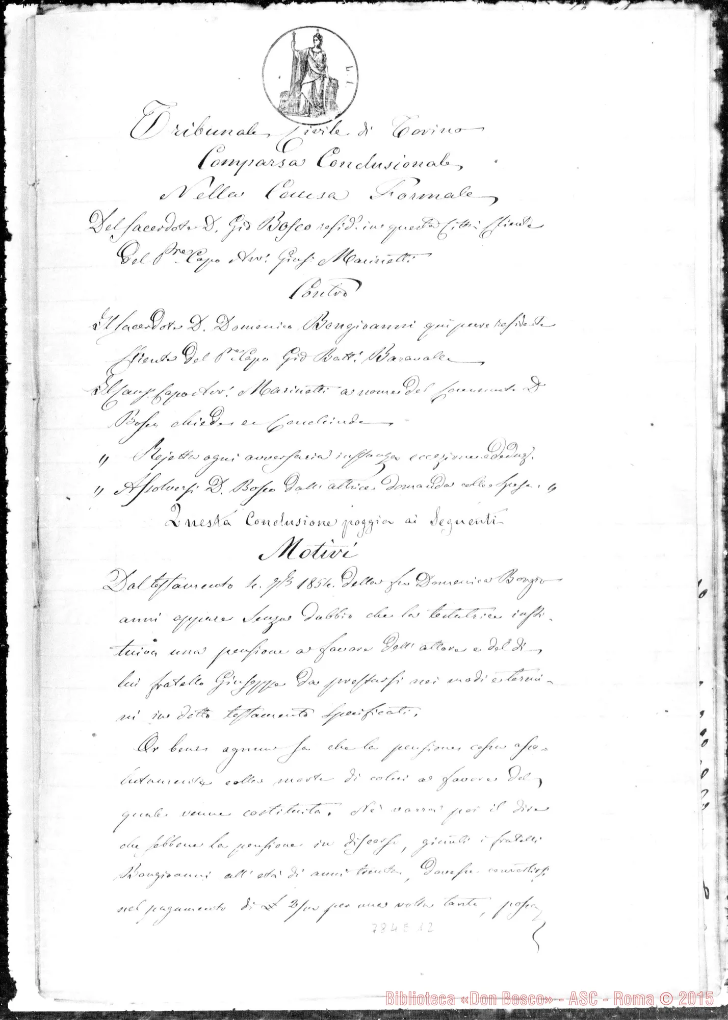 Fotogramma E 12 — Tribunale Civile di Torino contro D. Bosco