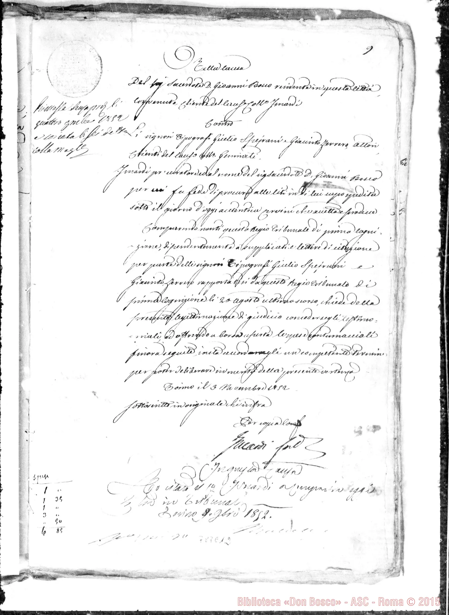 Fotogramma E 12 — Nella Causa del sacerdote D. Bosco contro tipografia…