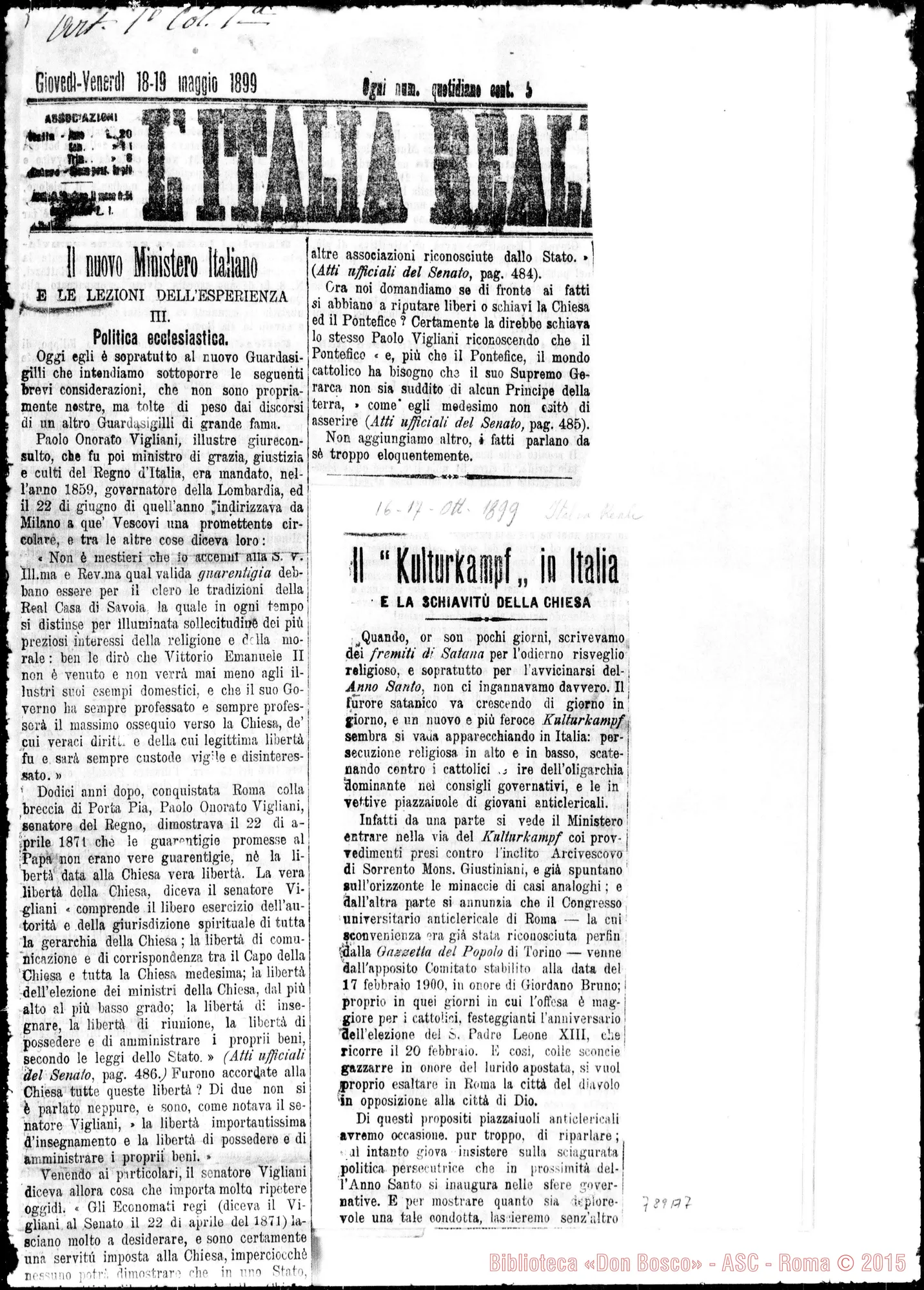 Fotogramma A 7 — Ritagli di giornali cattolici ed anticlericali…