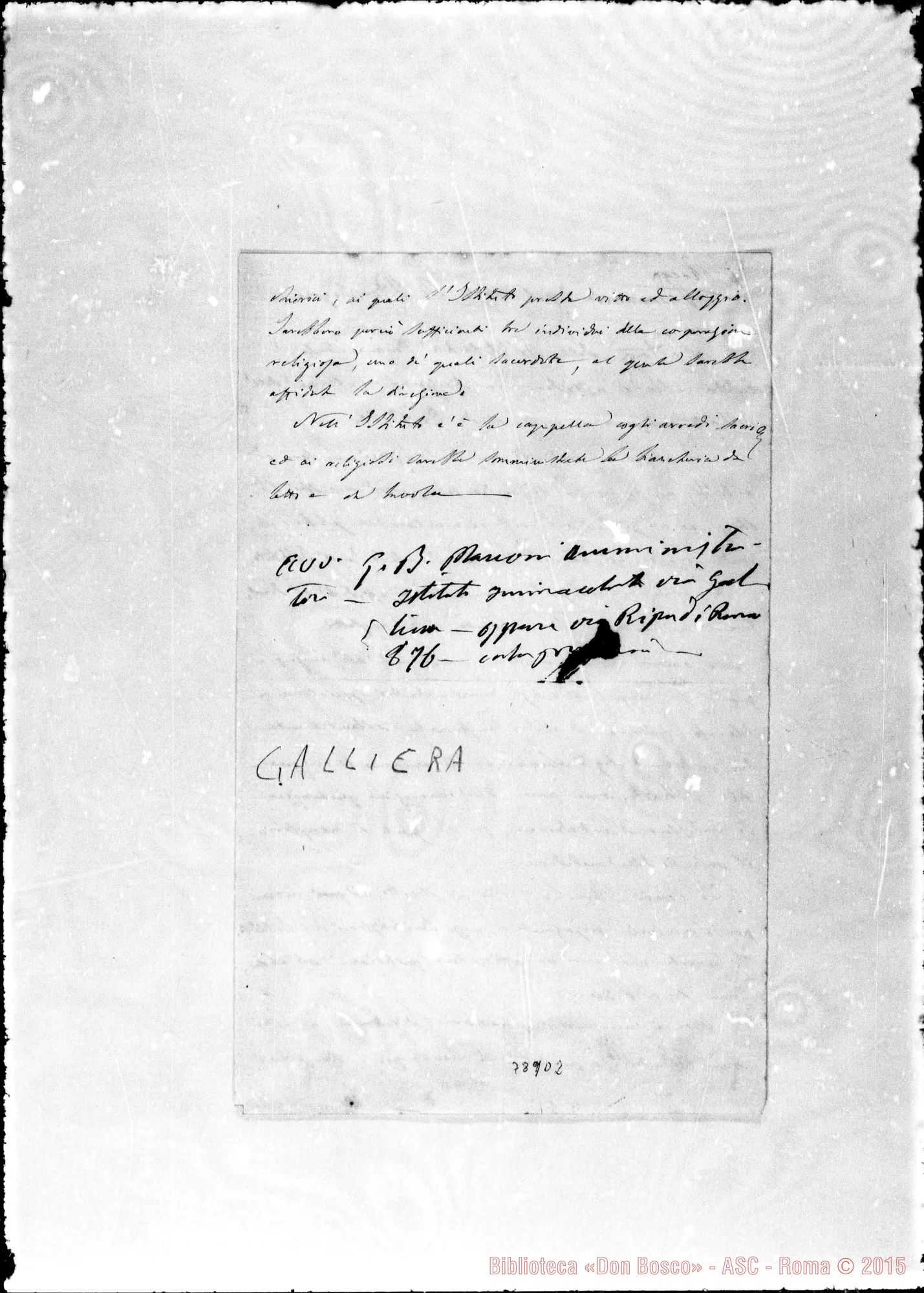 Fotogramma D 2 — Promemoria per Bevilacqua. Autogr. Bosco